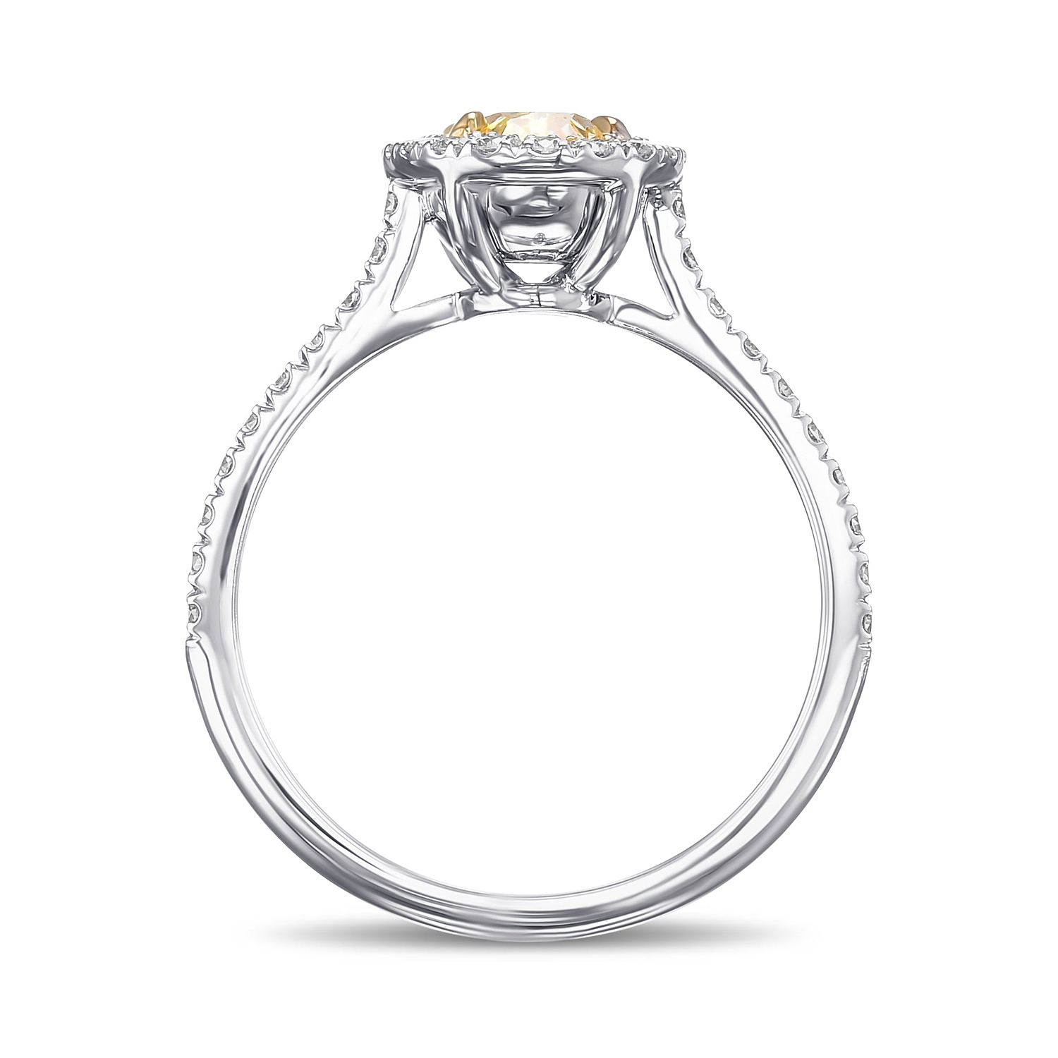 Fancy Light Yellow Oval Halo Diamond Engagement Ring - 2