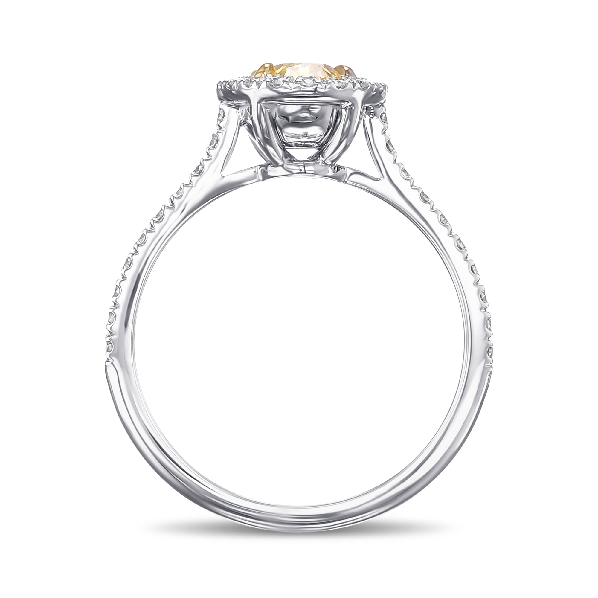 Fancy Light Yellow Oval Halo Diamond Engagement Ring - 2