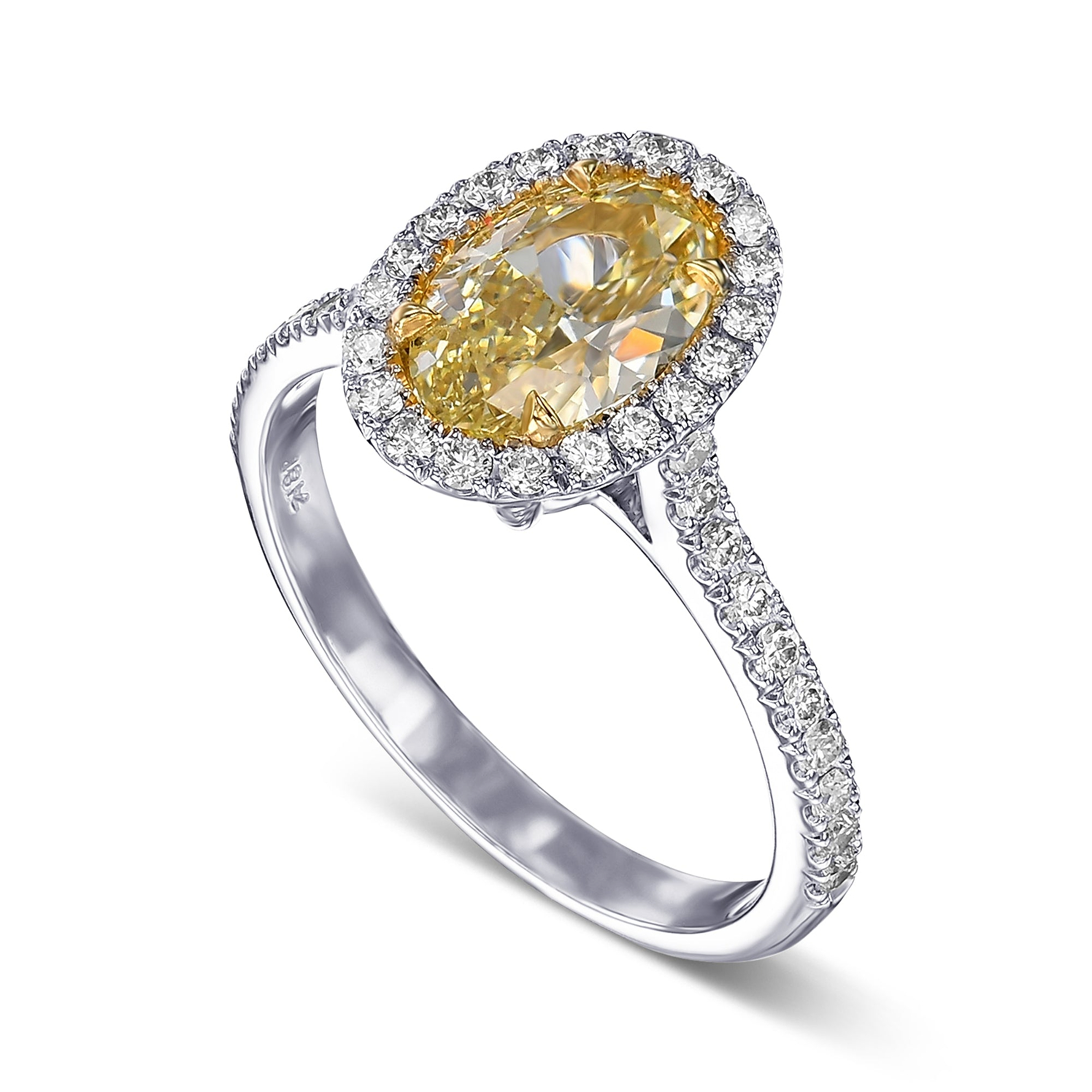 Fancy Light Yellow Oval Halo Diamond Engagement Ring - 3