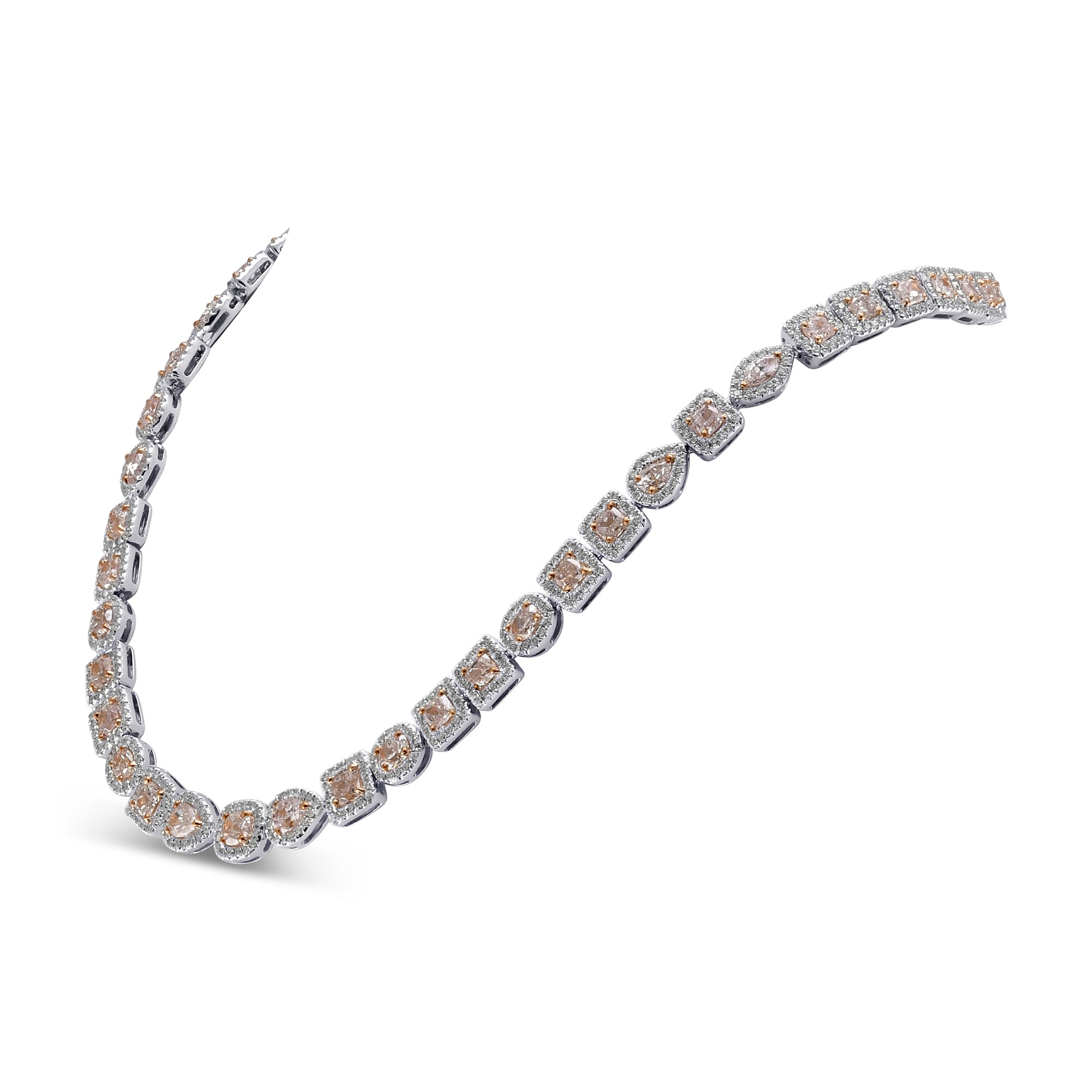 Fancy Light Brownish Orangy Pink Mix Shape Diamond Necklace - 3