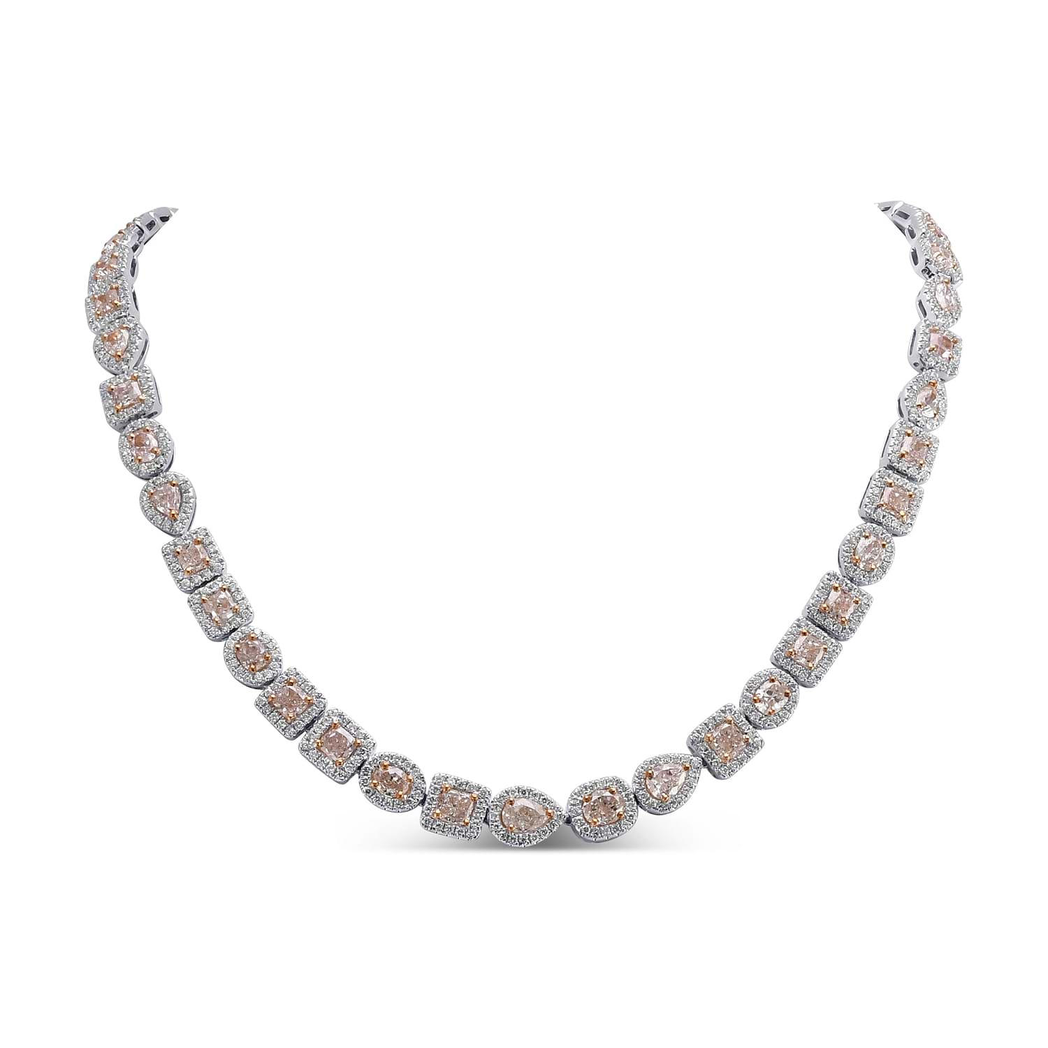 Fancy Light Brownish Orangy Pink Mix Shape Diamond Necklace - 2