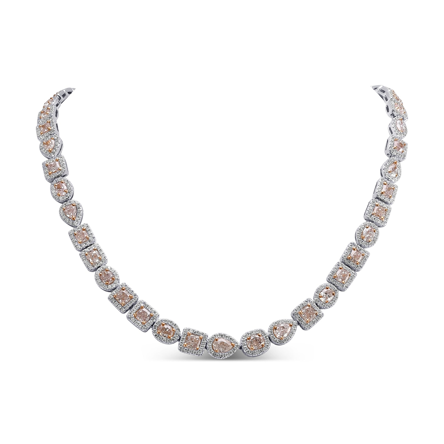 Fancy Light Brownish Orangy Pink Mix Shape Diamond Necklace - 2
