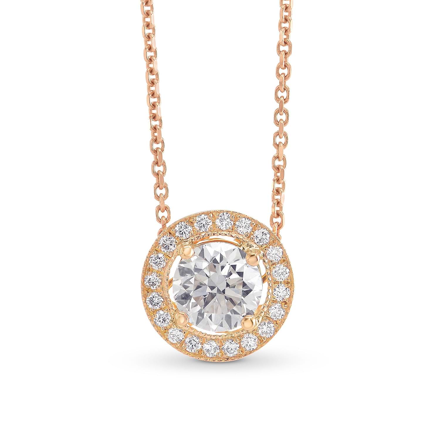 Round Brilliant Rose Gold Halo Diamond Pendant