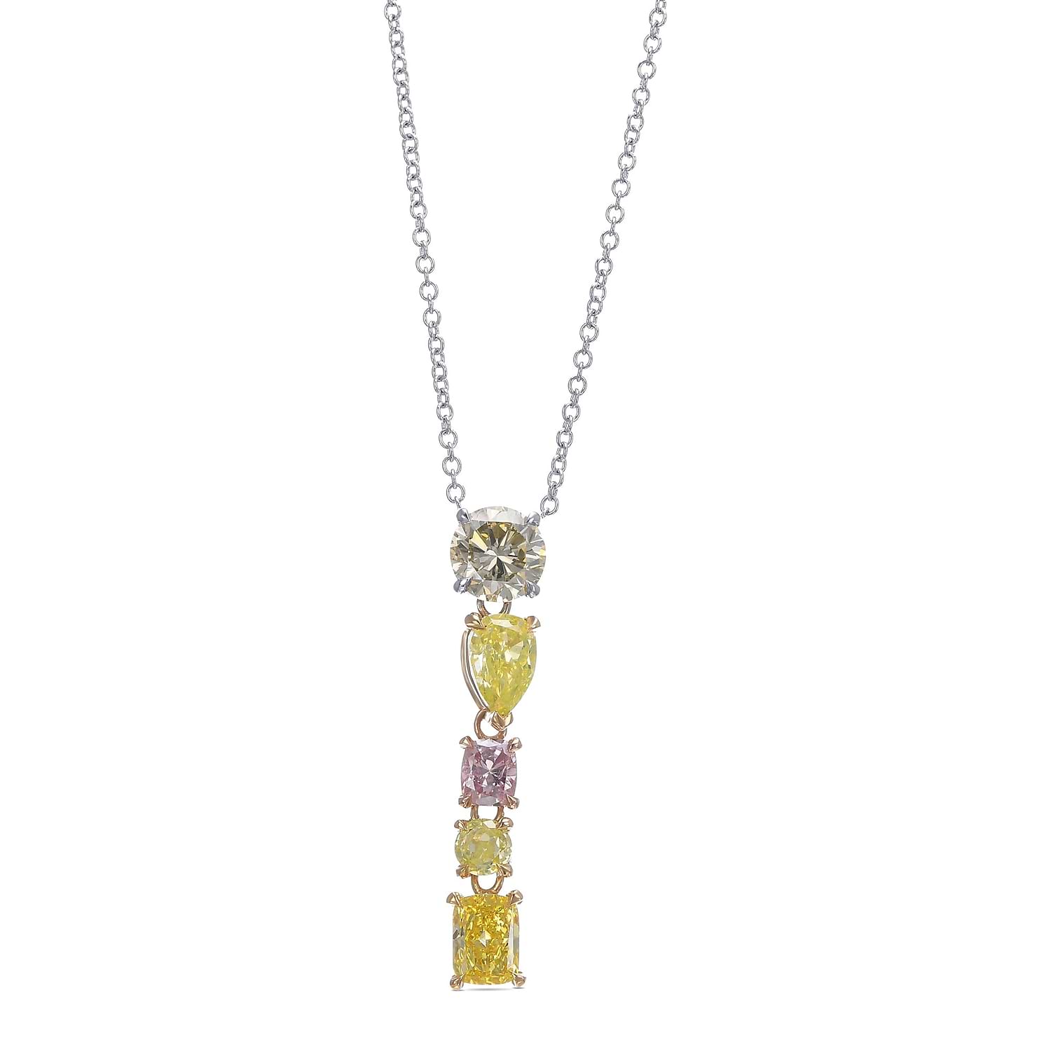 Mix Shape Five Stone Drop Diamond Pendant GIA