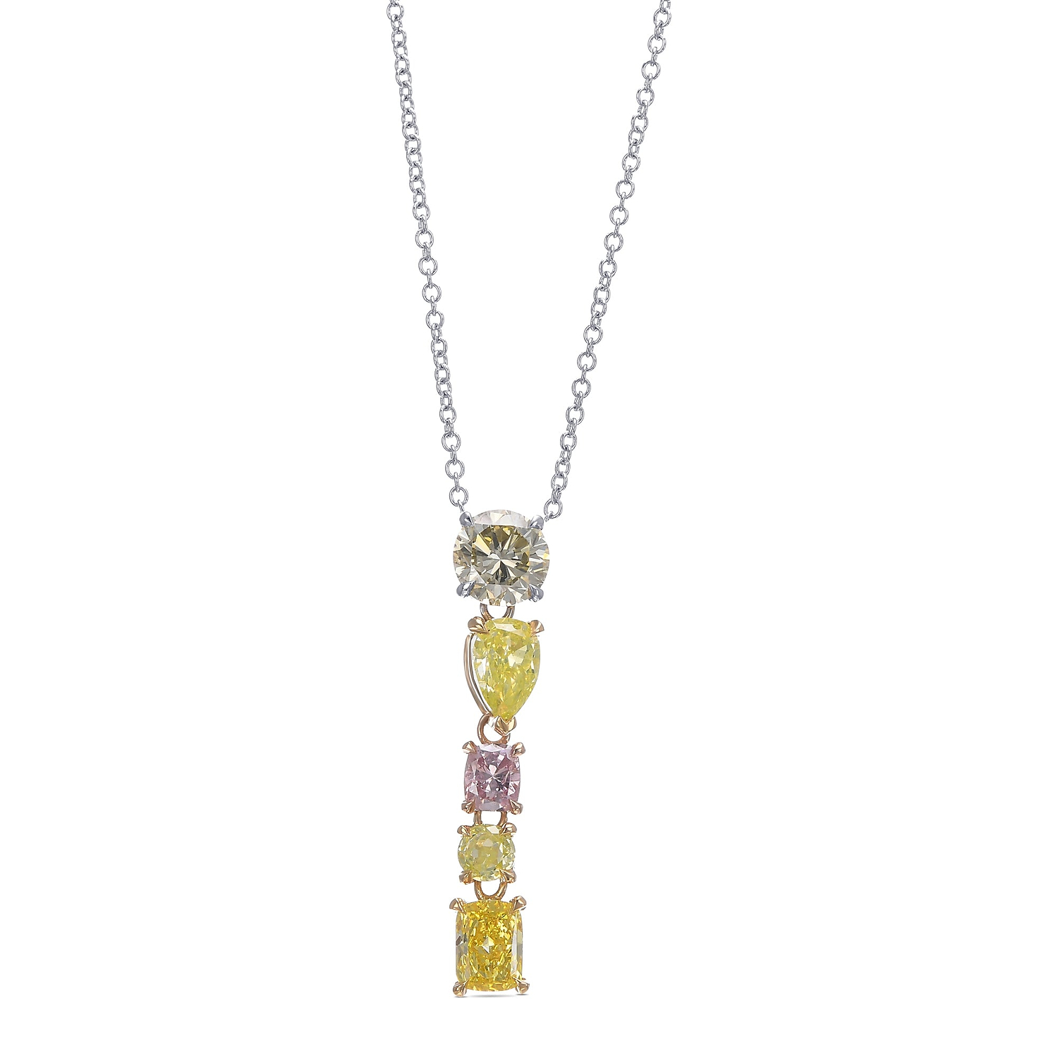 Mix Shape Five Stone Drop Diamond Pendant GIA