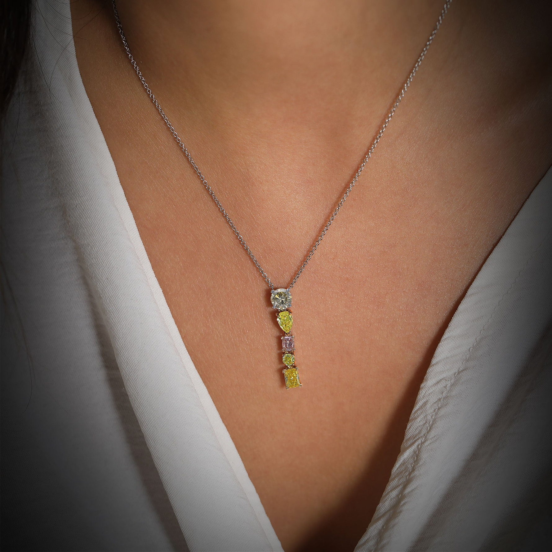 Mix Shape Five Stone Drop Diamond Pendant GIA - 3