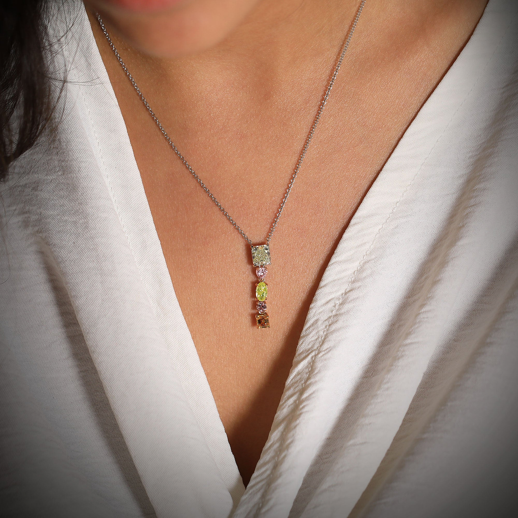 Mix Shape Five Stone Drop Diamond Pendant GIA - 3