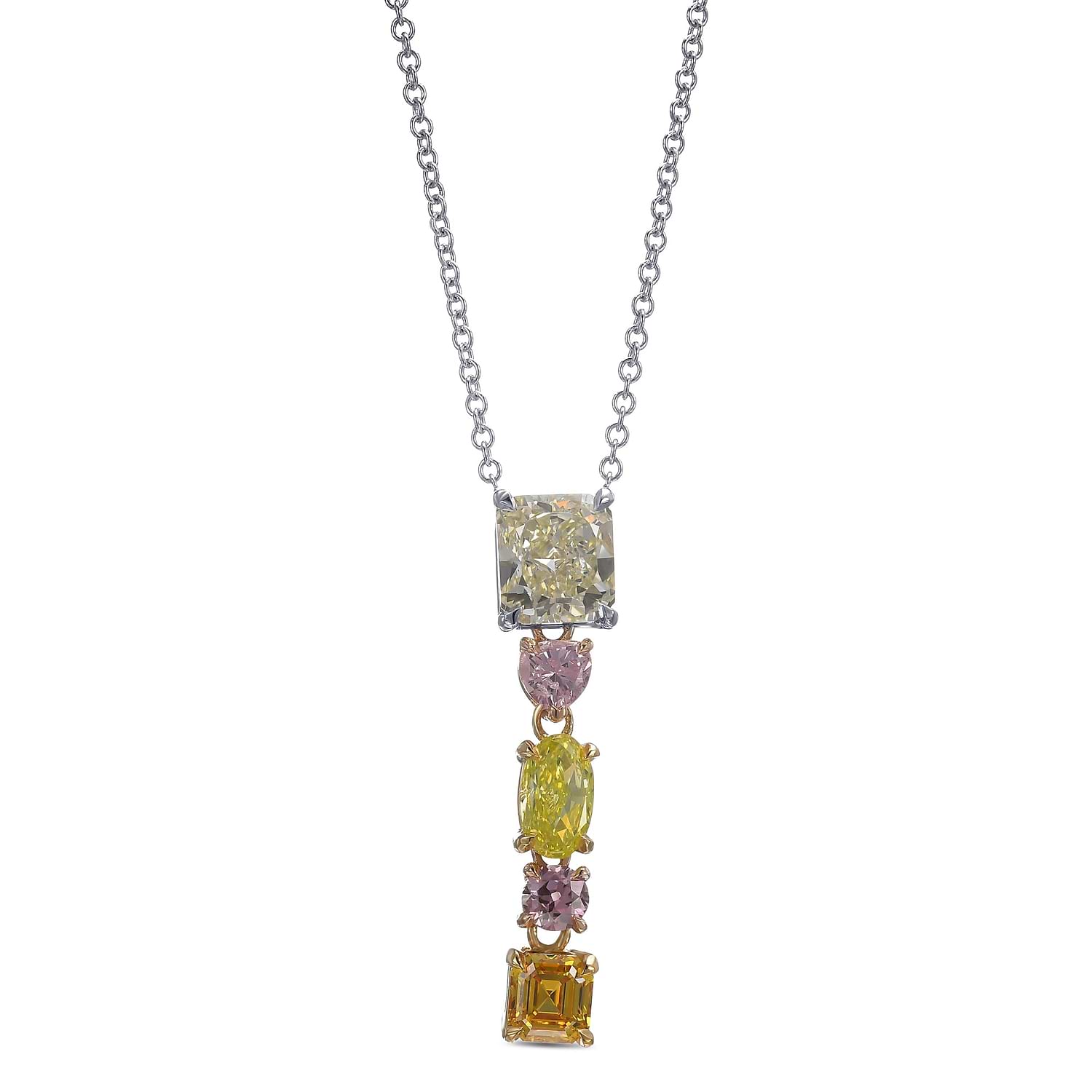 Mix Shape Five Stone Drop Diamond Pendant GIA