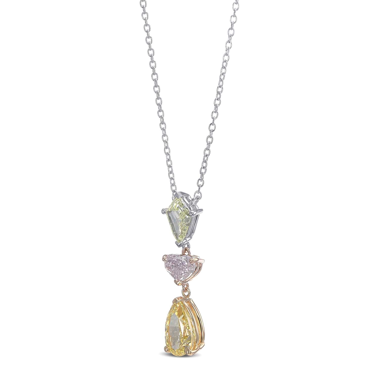 Mix Color Three Stone Drop Diamond Pendant GIA - 2