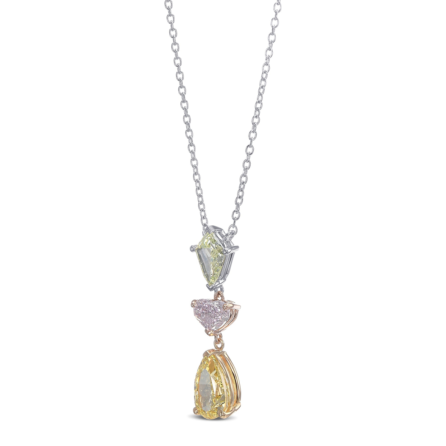 Mix Color Three Stone Drop Diamond Pendant GIA - 2