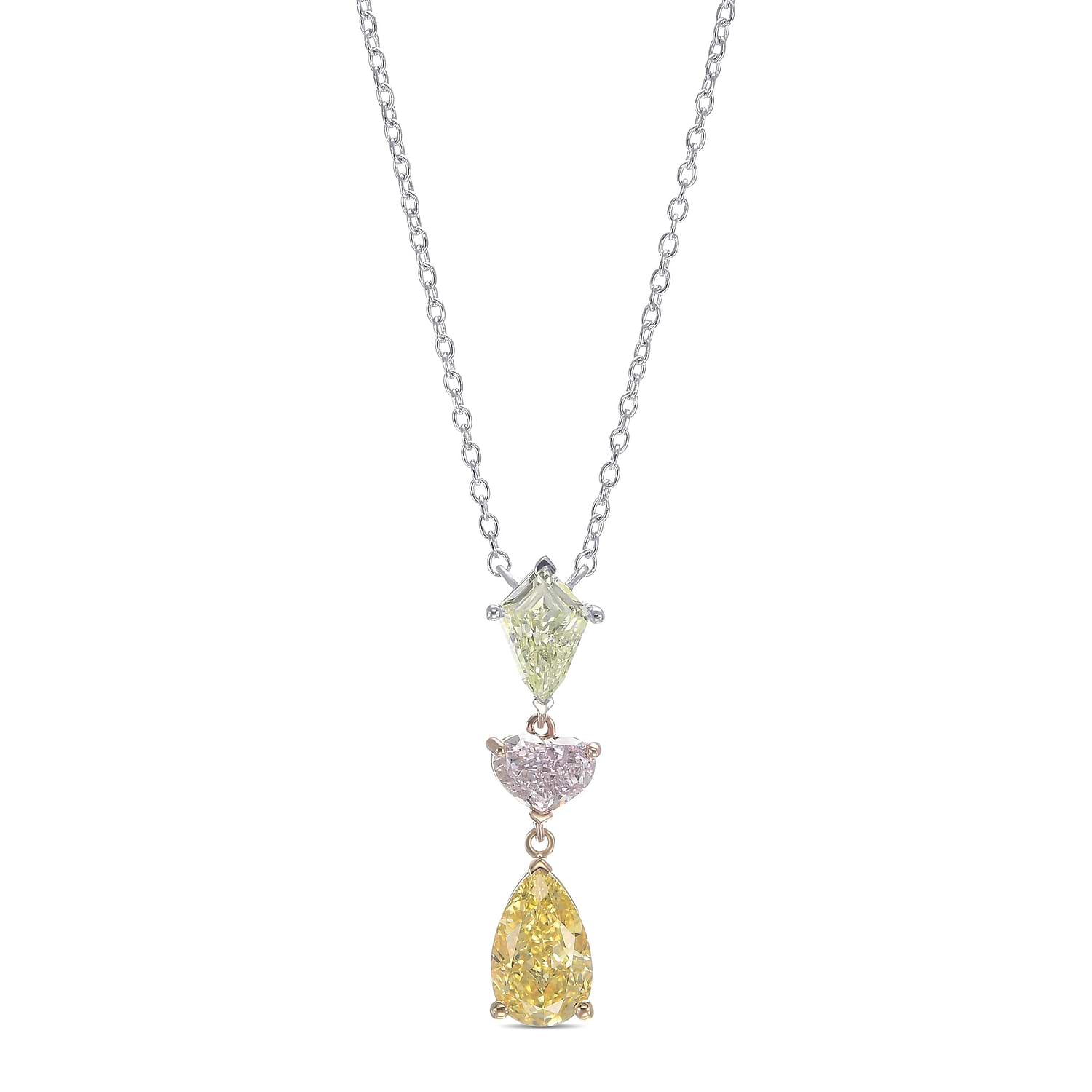 Mix Color Three Stone Drop Diamond Pendant GIA