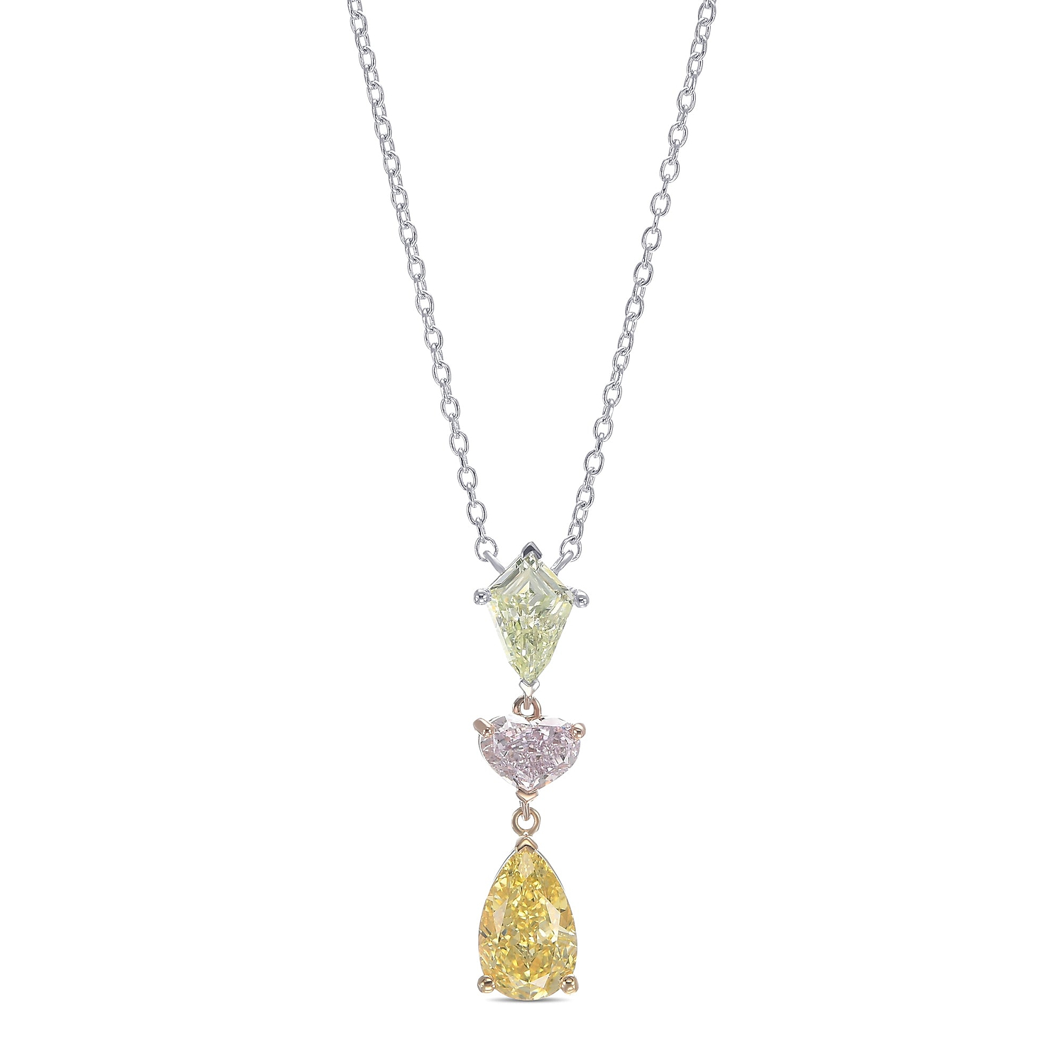 Mix Color Three Stone Drop Diamond Pendant GIA