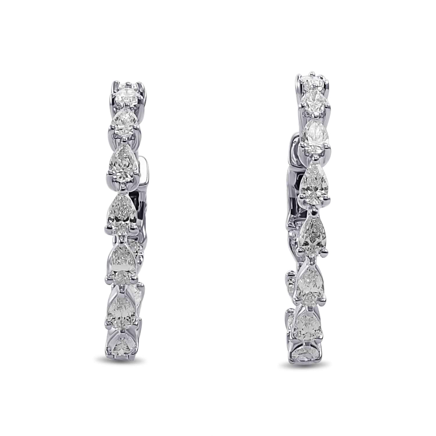 Pear White Diamond Hoop Earrings