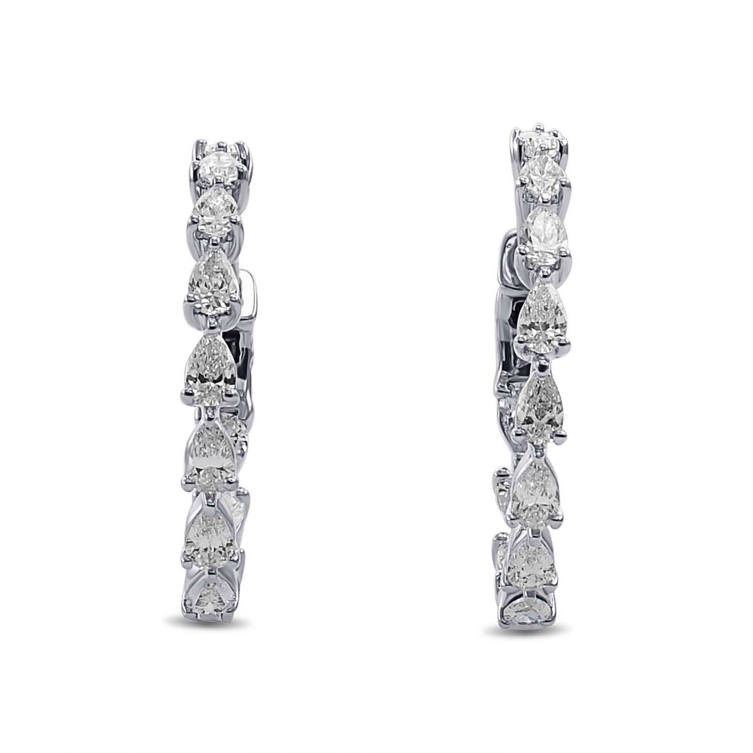 Pear White Diamond Hoop Earrings