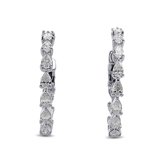 Pear White Diamond Hoop Earrings