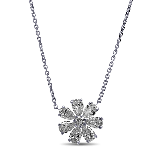 Flower Motif White Pear Diamond Pendant