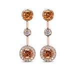 Round Orange Diamond Halo Drop Earrings GIA