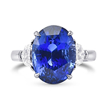 Extraordinary Oval Blue Sapphire and Diamond Three-stone Ring