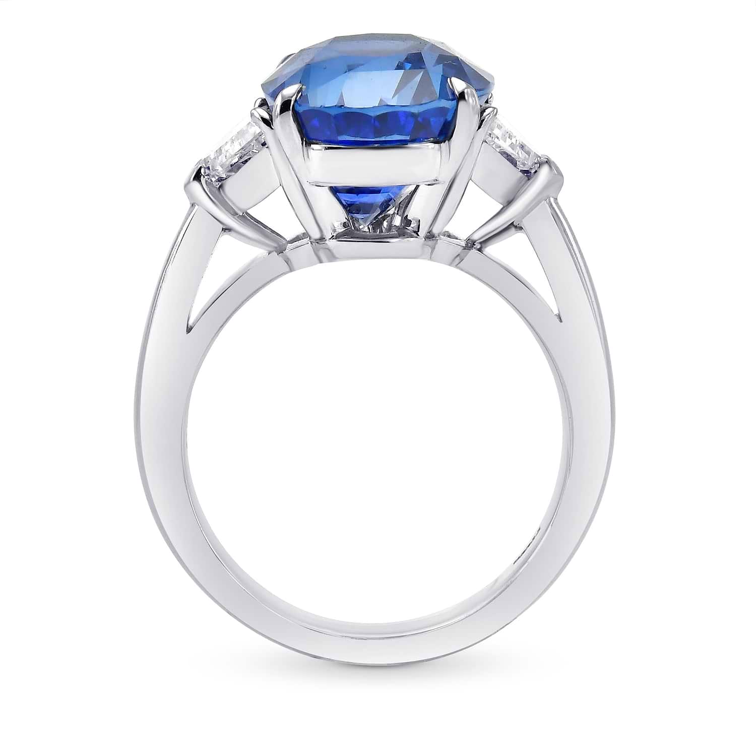 Extraordinary Oval Blue Sapphire and Diamond Three-stone Ring