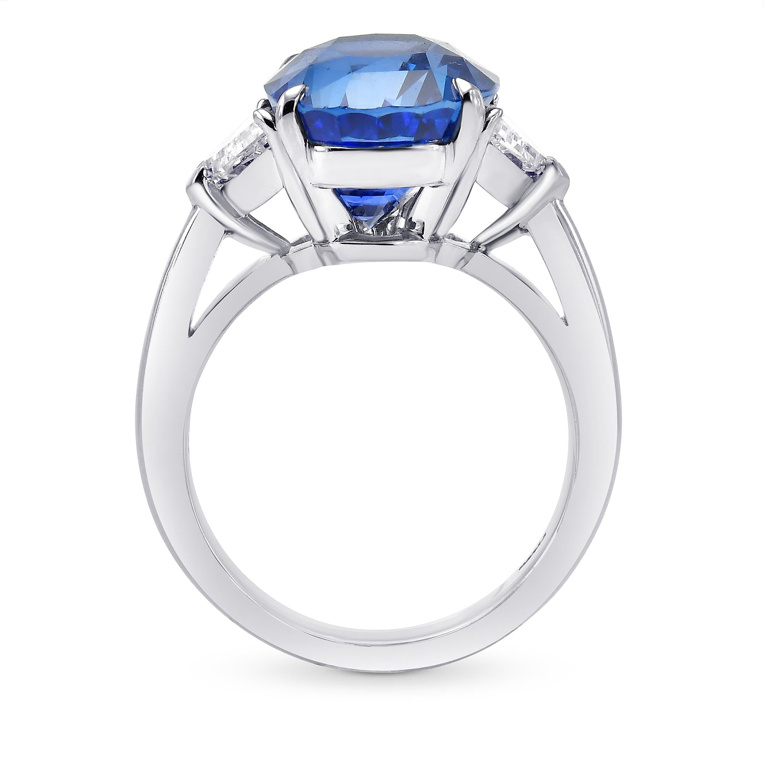 Extraordinary Oval Blue Sapphire and Diamond Three-stone Ring