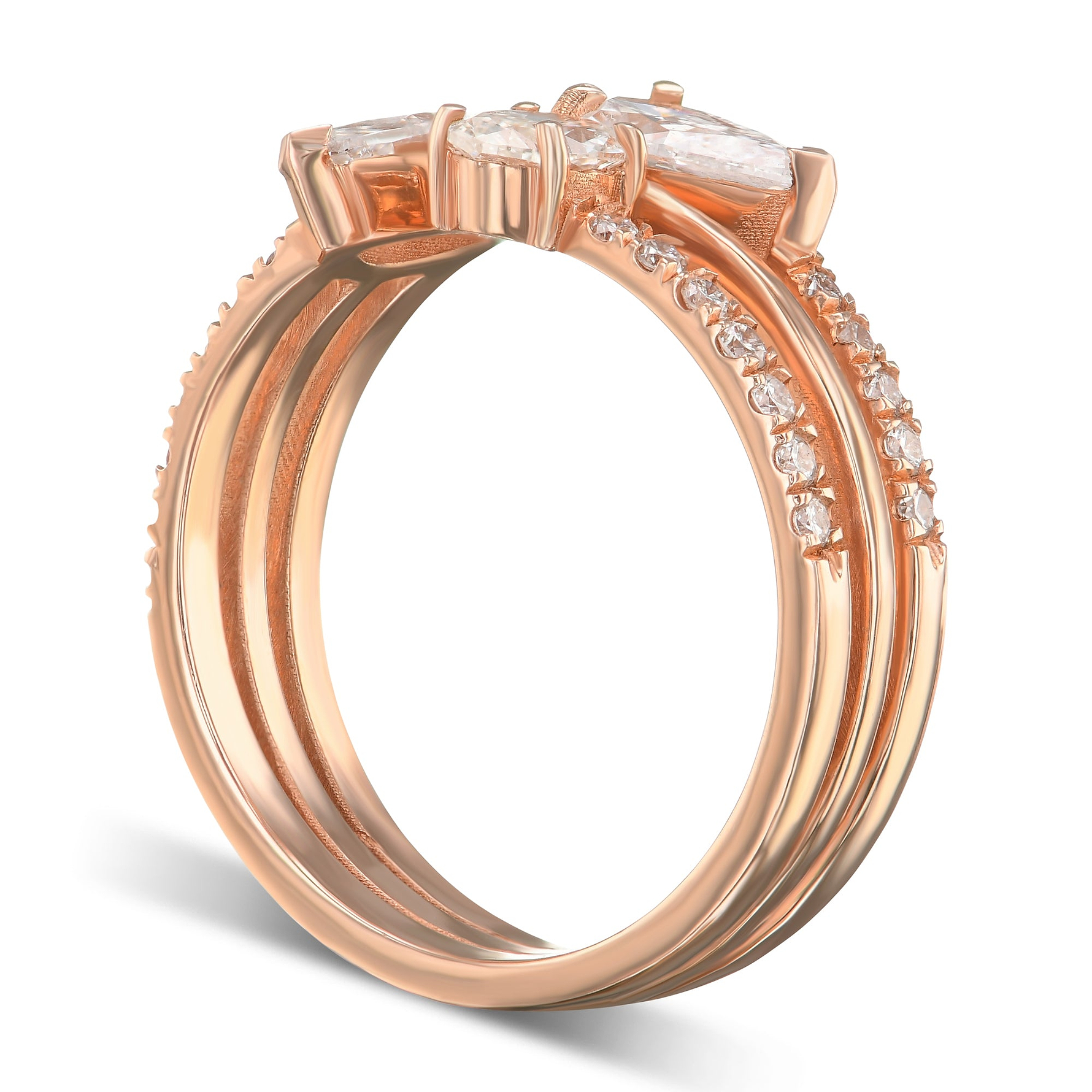 Three-stone Mix Shape Three Band Diamond Ring - 4