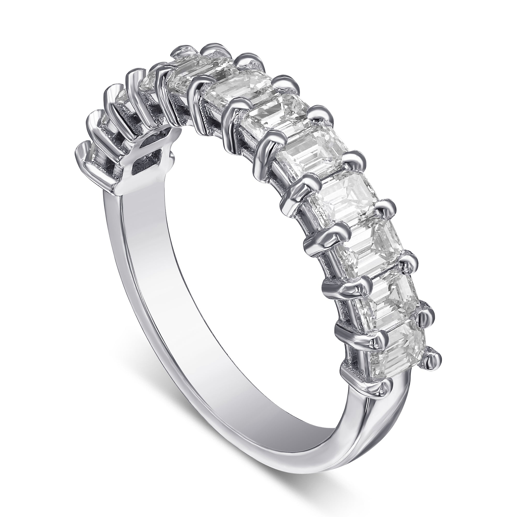Emerald Diamond Half Eternity Band Ring - 3