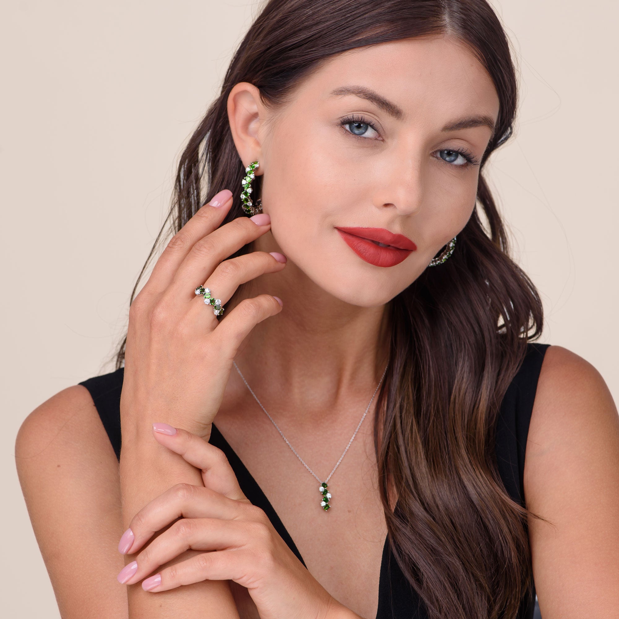 Green Tourmaline and Diamond Drop Pendant - 3