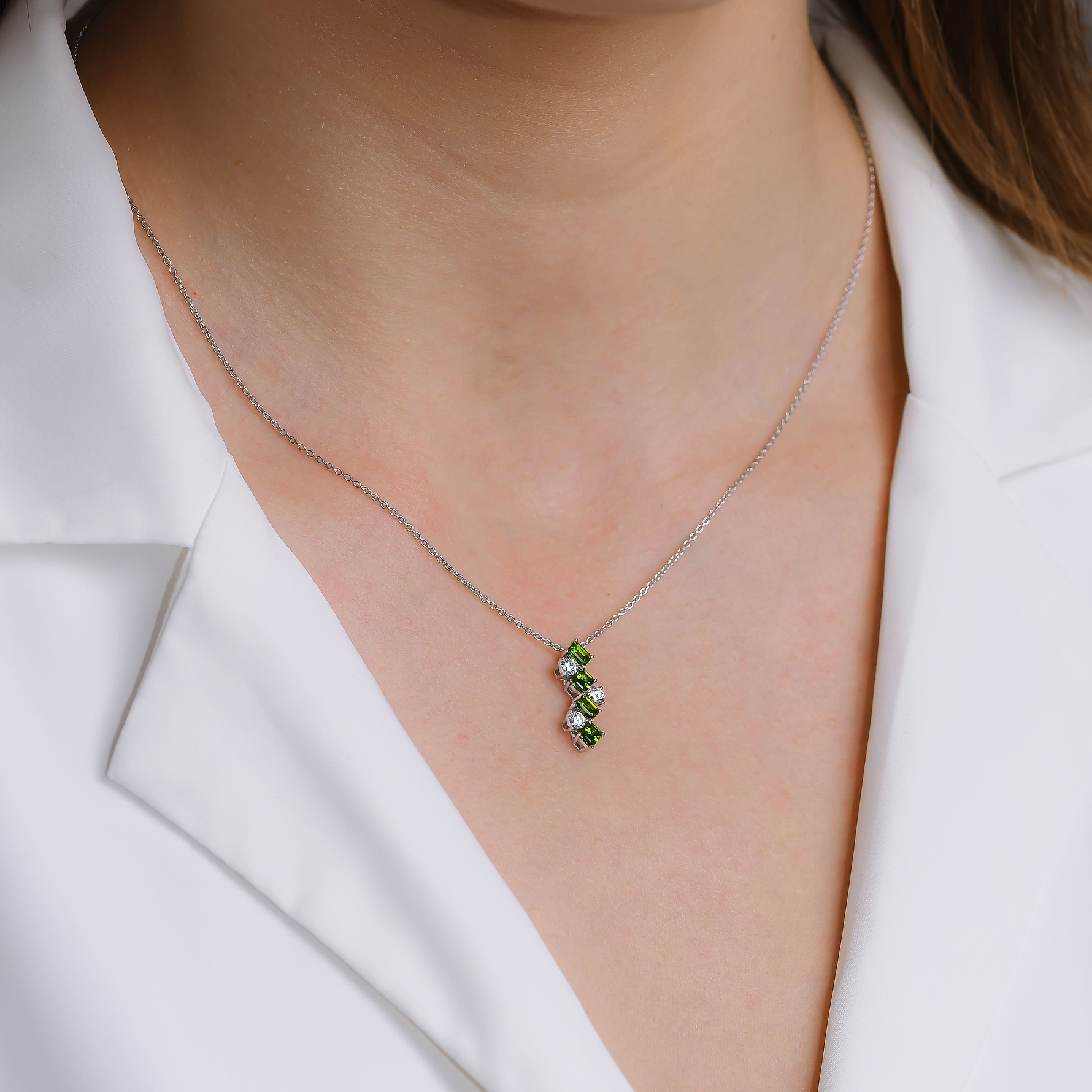 Green Tourmaline and Diamond Drop Pendant - 4
