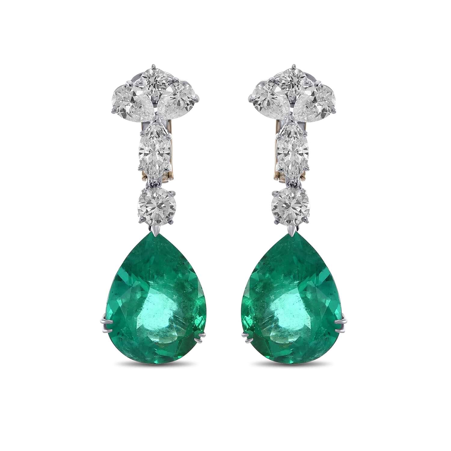 Extraordinary Colombian Pear Emeralds and Diamond Drop Earrings GUBELIN