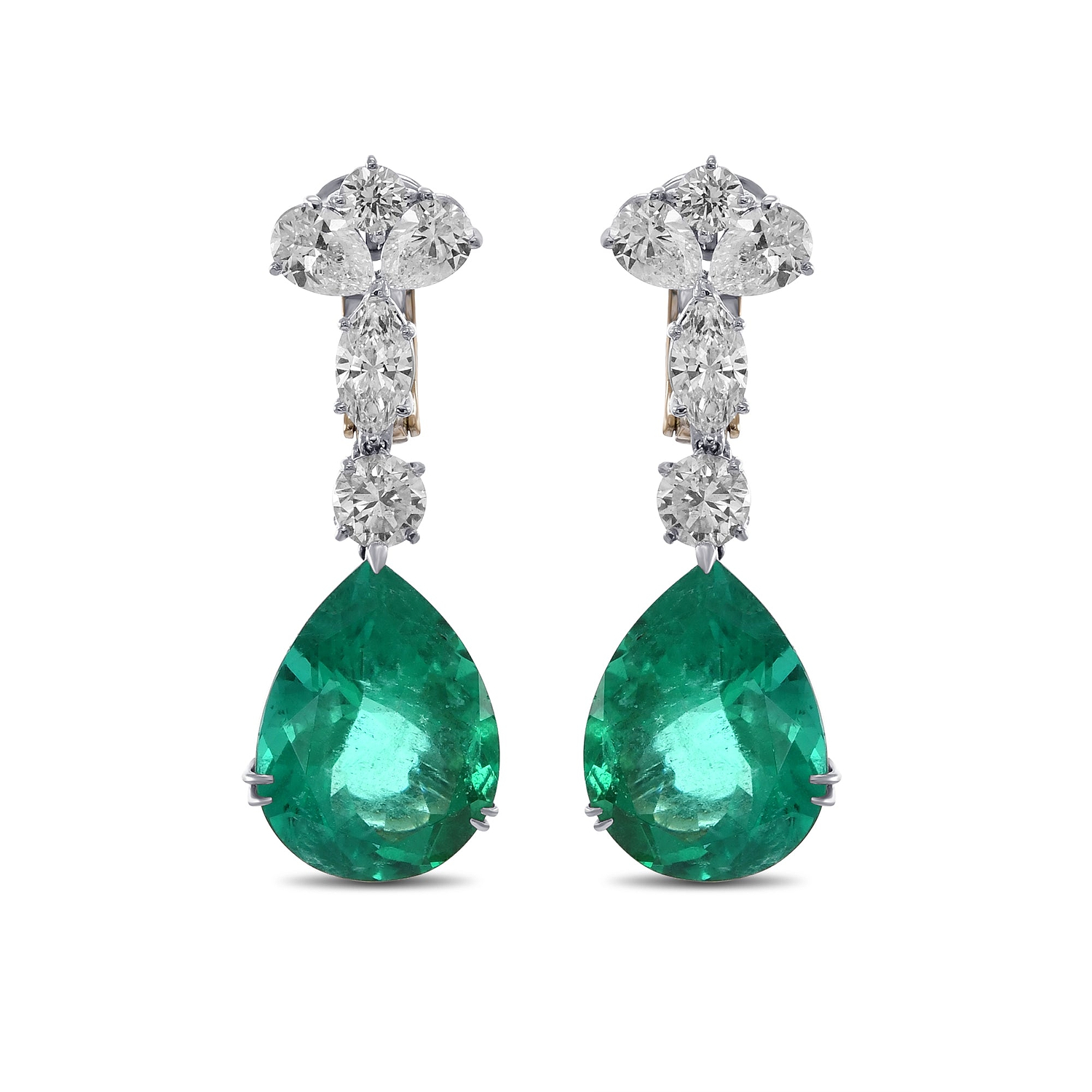 Extraordinary Colombian Pear Emeralds and Diamond Drop Earrings GUBELIN