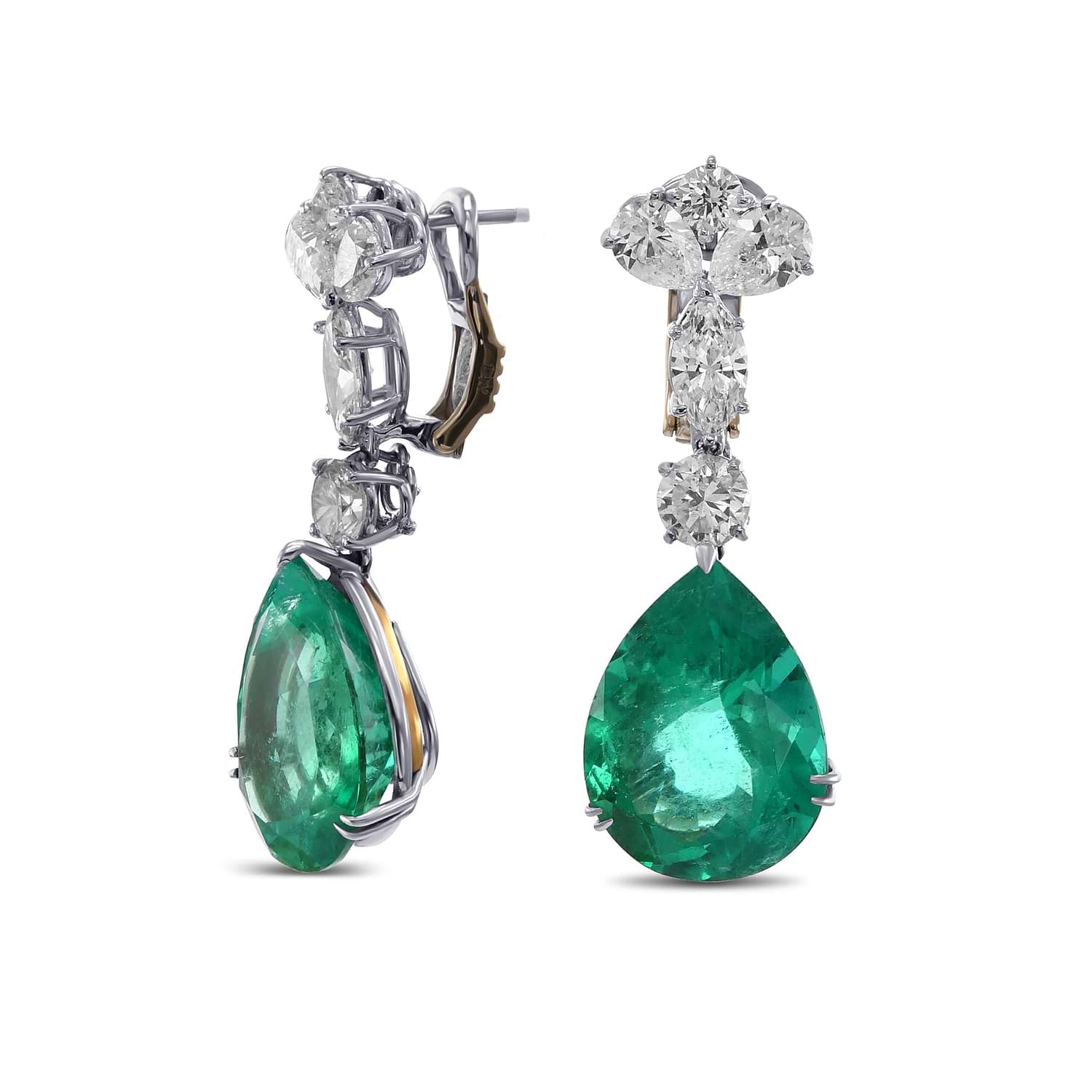 Extraordinary Colombian Pear Emeralds and Diamond Drop Earrings GUBELIN - 2