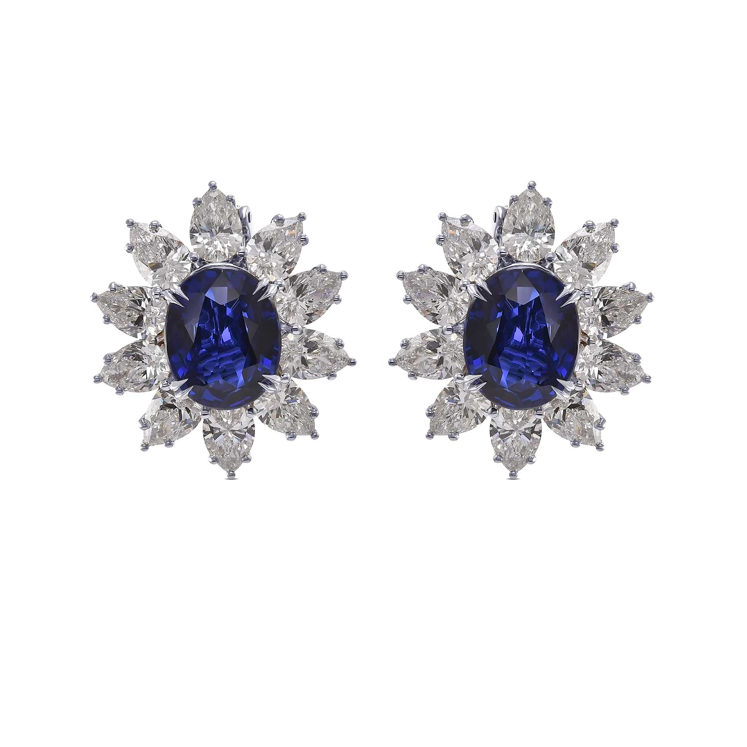 Extraordinary Burma Oval Blue Sapphire and Diamond Halo Earrings GUBELIN