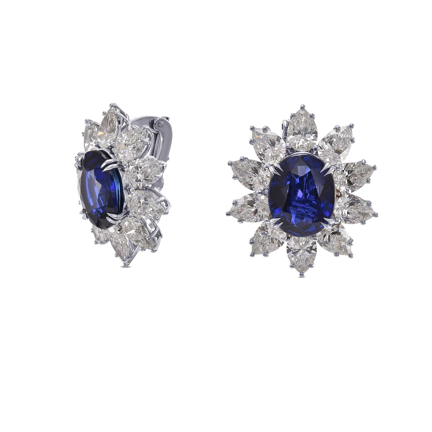 Extraordinary Burma Oval Blue Sapphire and Diamond Halo Earrings GUBELIN - 2