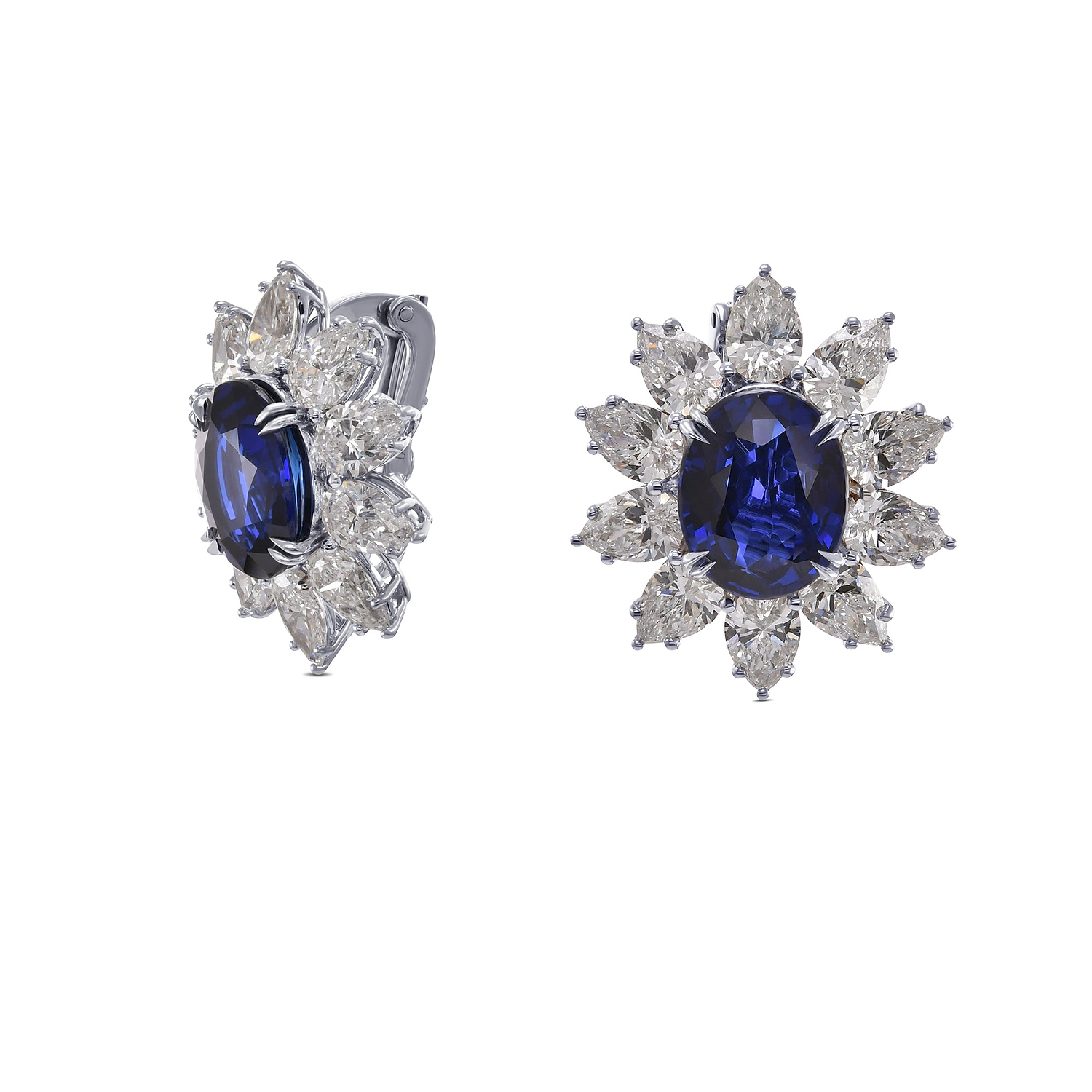 Extraordinary Burma Oval Blue Sapphire and Diamond Halo Earrings GUBELIN - 2