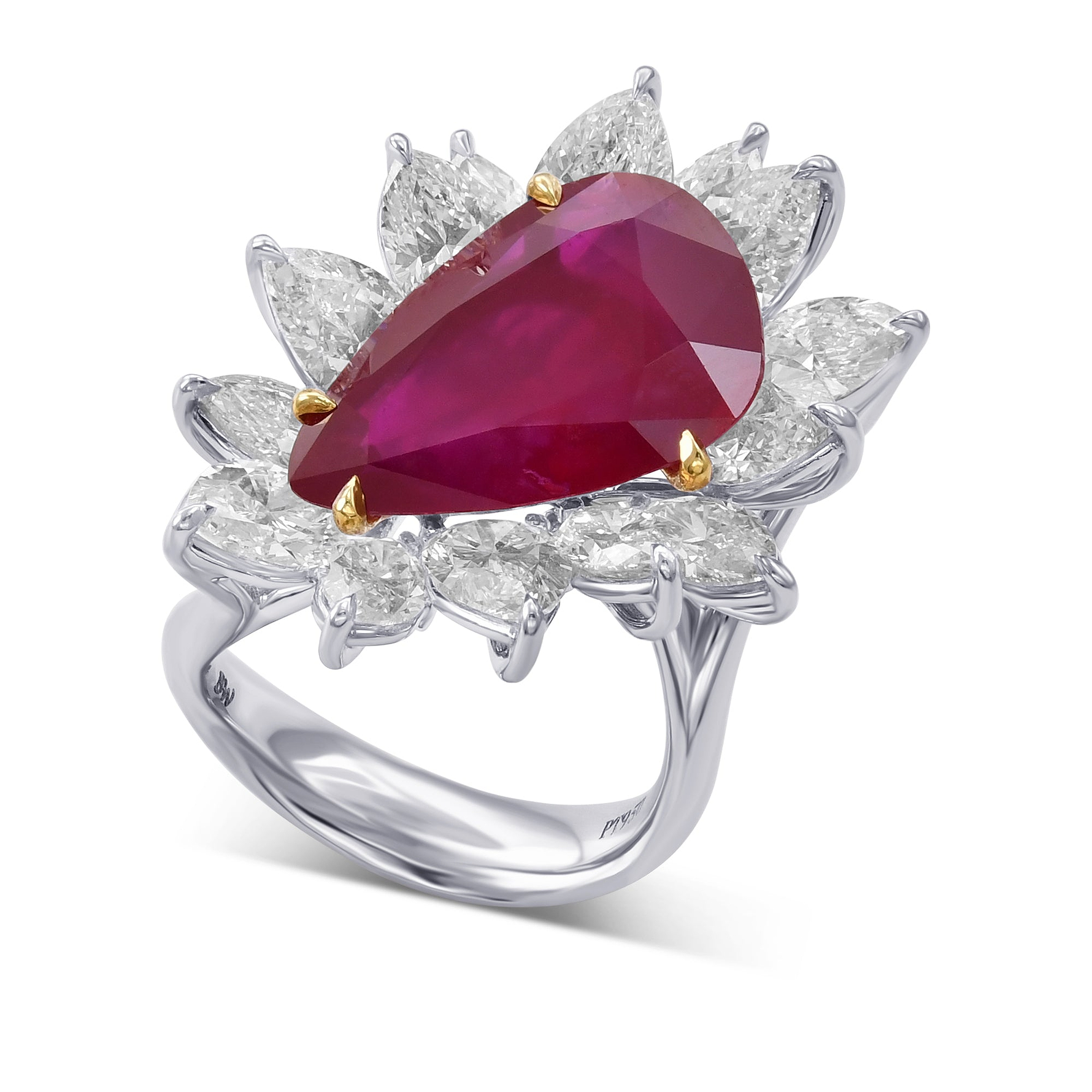 Extraordinary Burma Unheated Red Ruby and Diamond Halo Ring GUBELIN - 3
