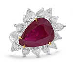 Extraordinary Burma Unheated Red Ruby and Diamond Halo Ring GUBELIN