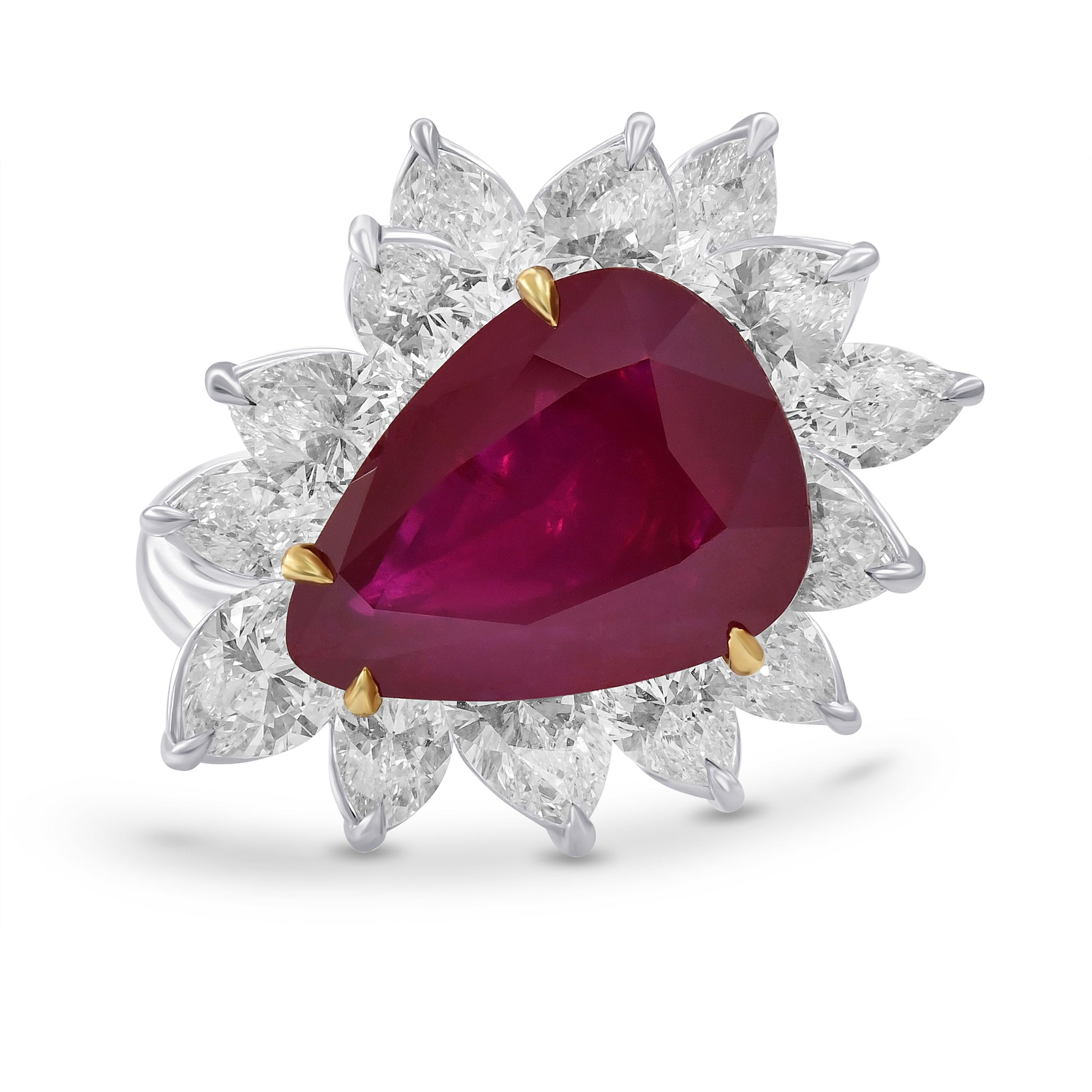 Extraordinary Burma Unheated Red Ruby and Diamond Halo Ring GUBELIN