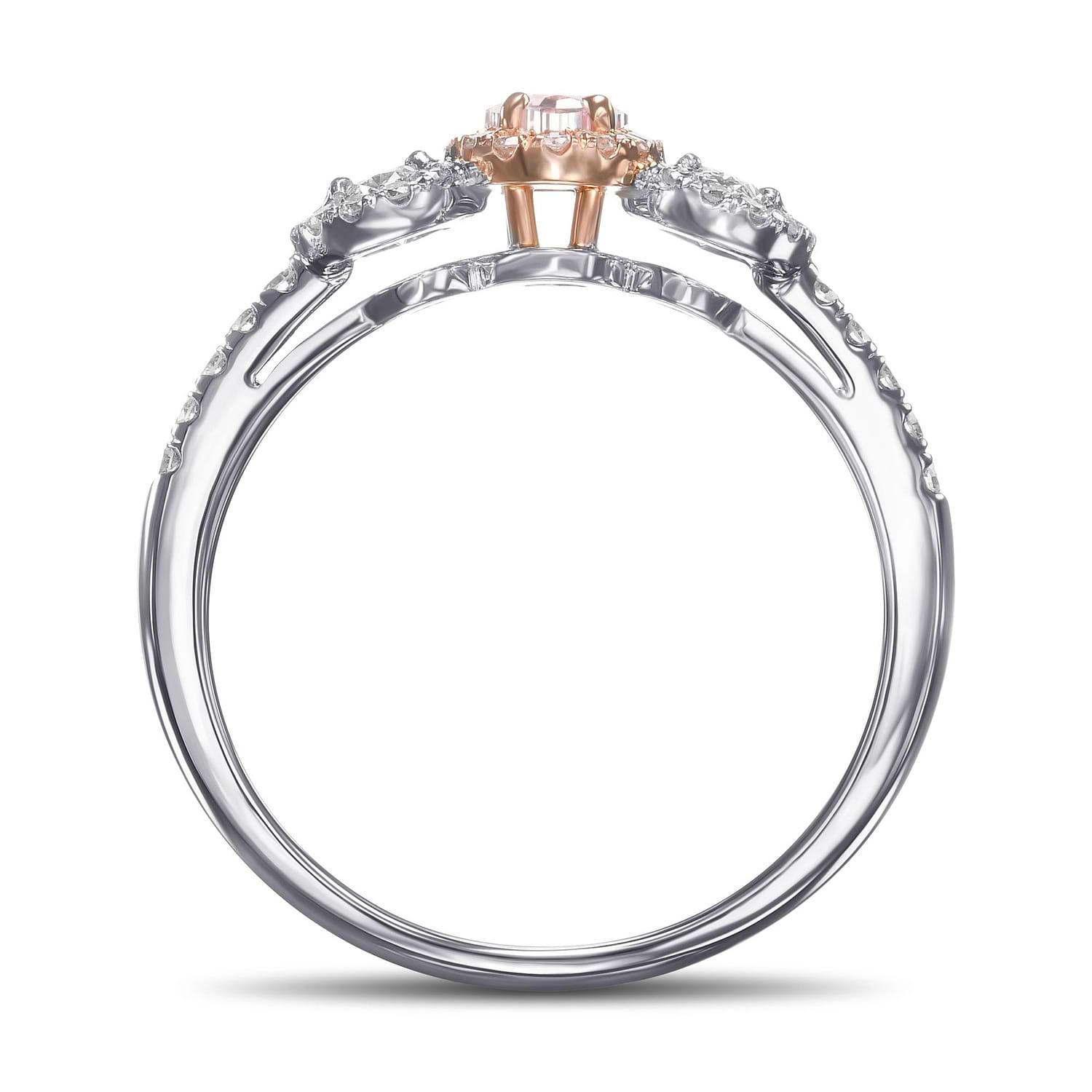 Fancy Light Pink Oval Diamond & Colorless Ovals, Three-stone Halo Diamond Ring GIA - 2