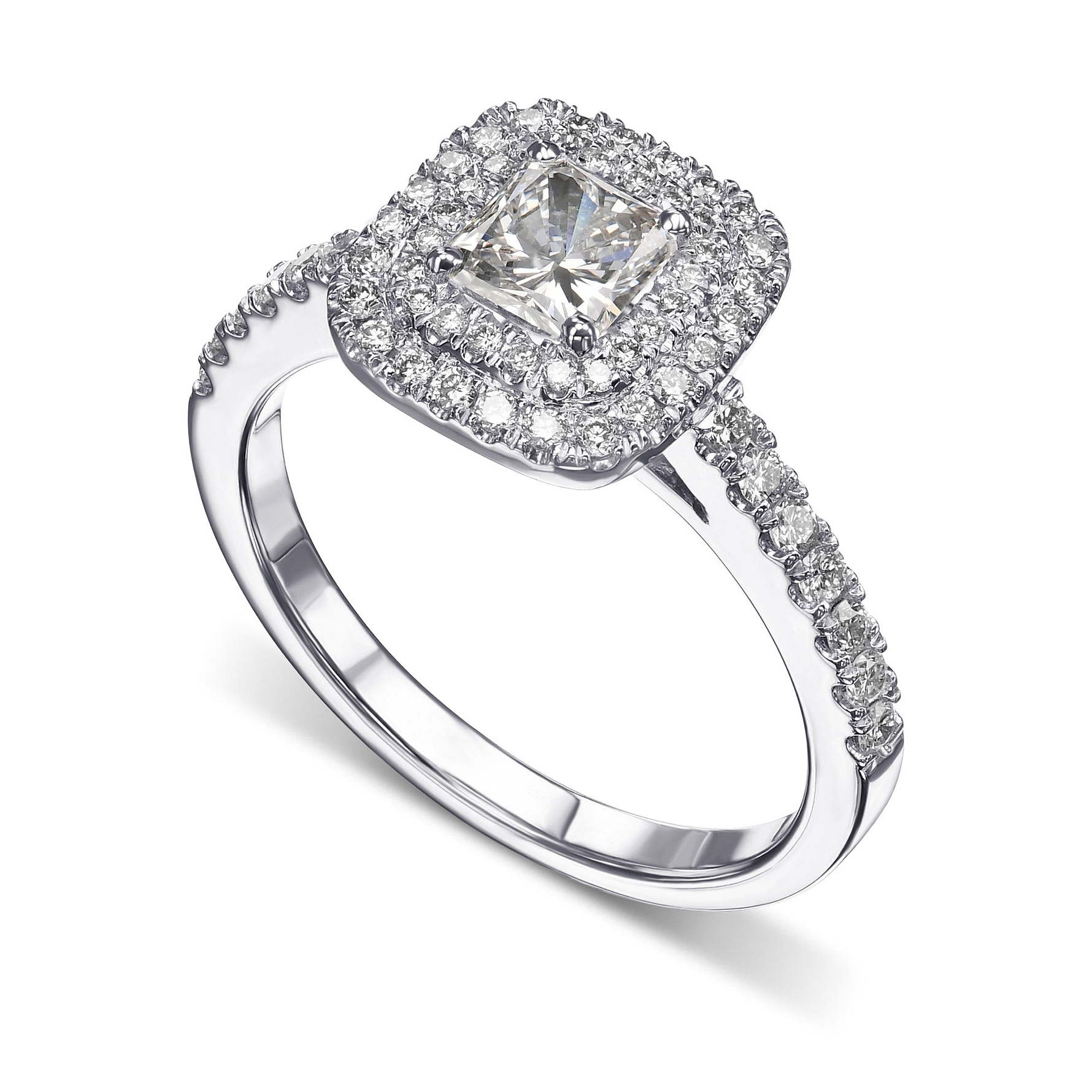 Radiant Diamond & Colorless Double Halo Ring GIA - 3
