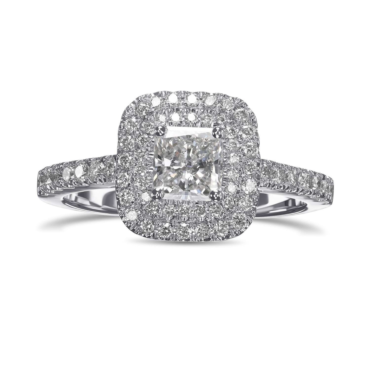 Radiant Diamond & Colorless Double Halo Ring GIA