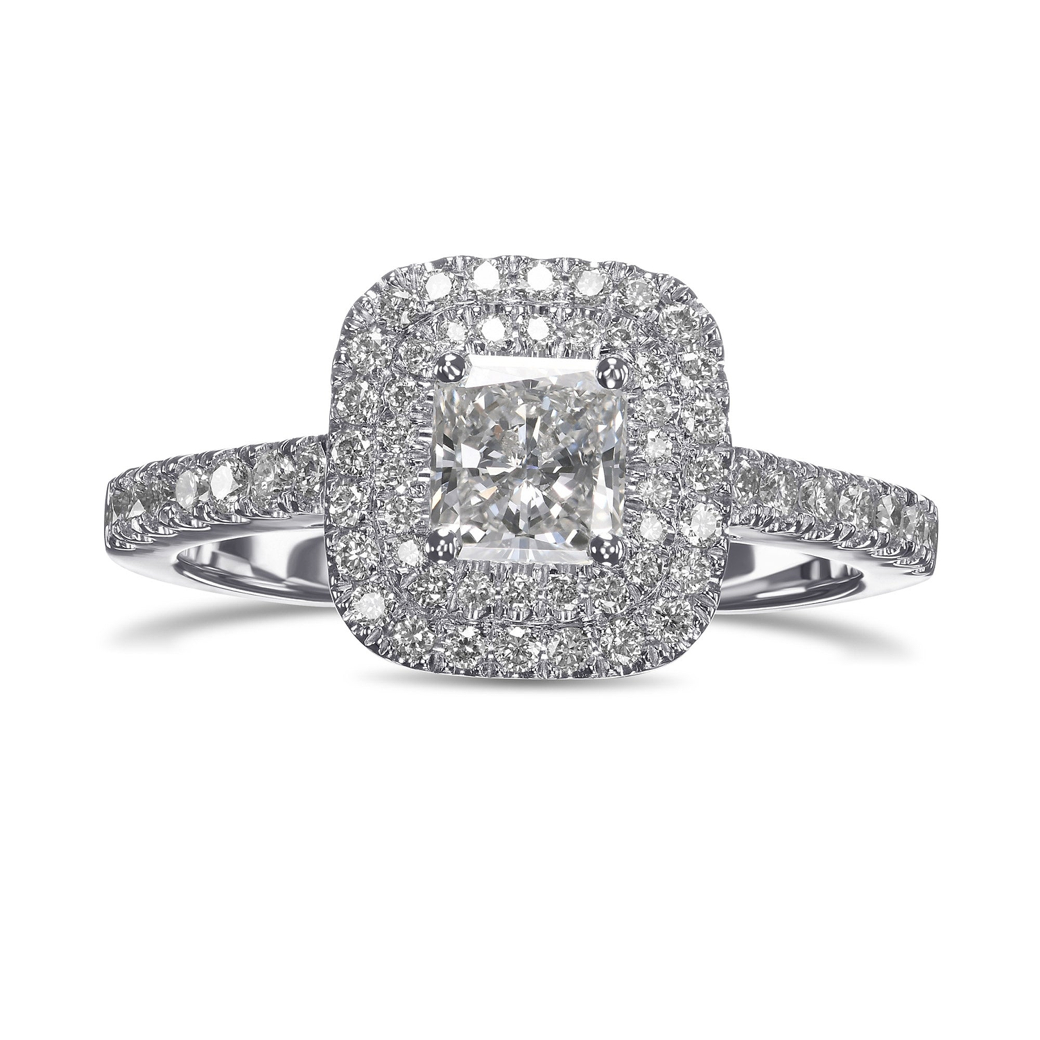 Radiant Diamond & Colorless Double Halo Ring GIA