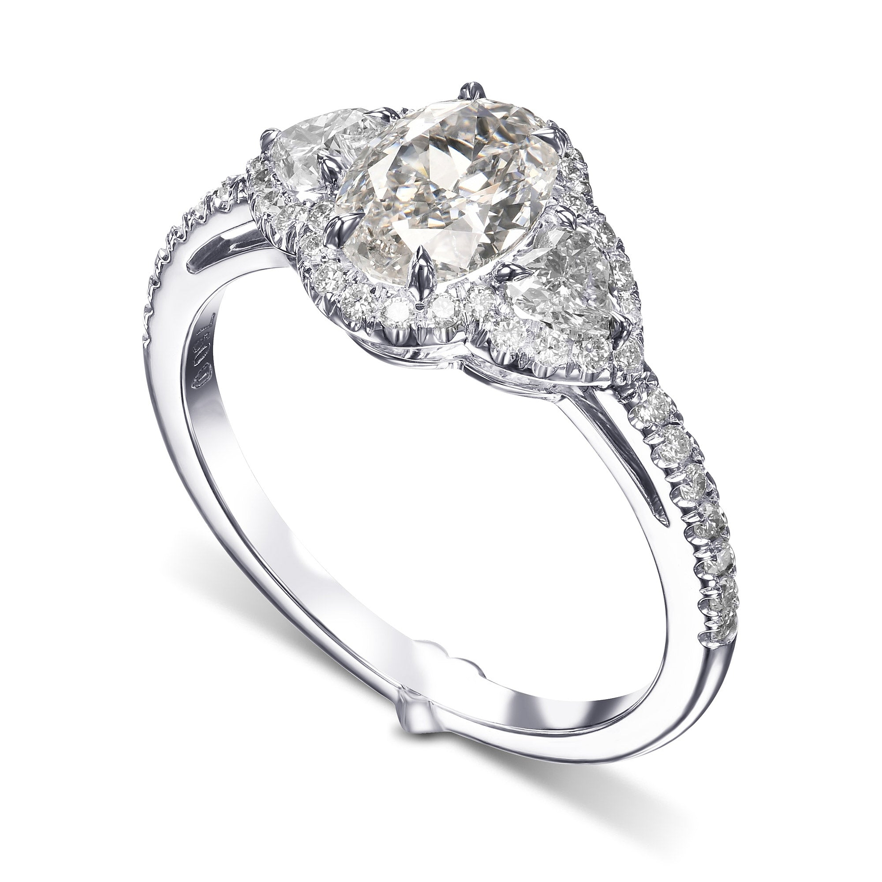 Oval & Heart Diamonds Three-stone Halo Ring GIA - 3