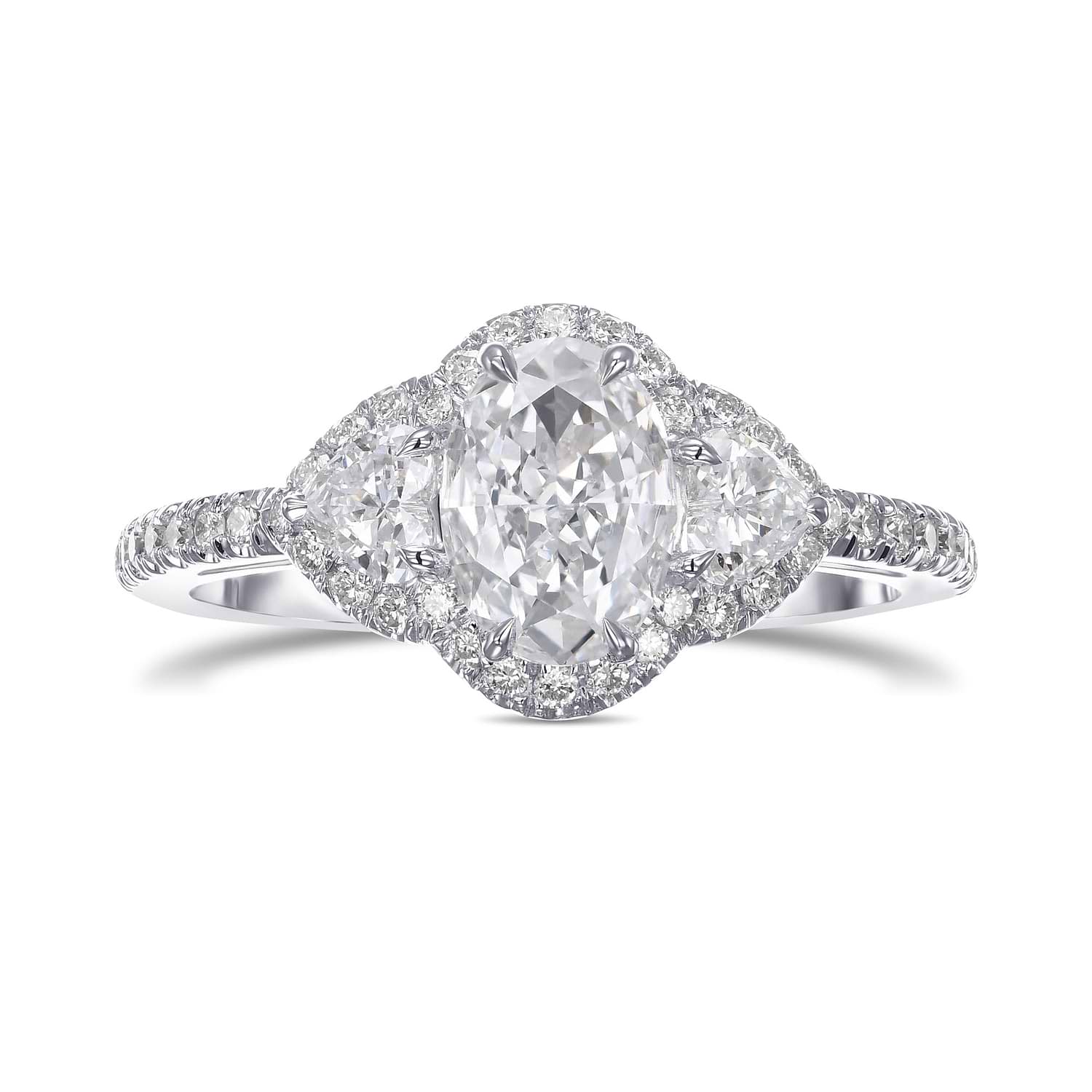 Oval & Heart Diamonds Three-stone Halo Ring GIA