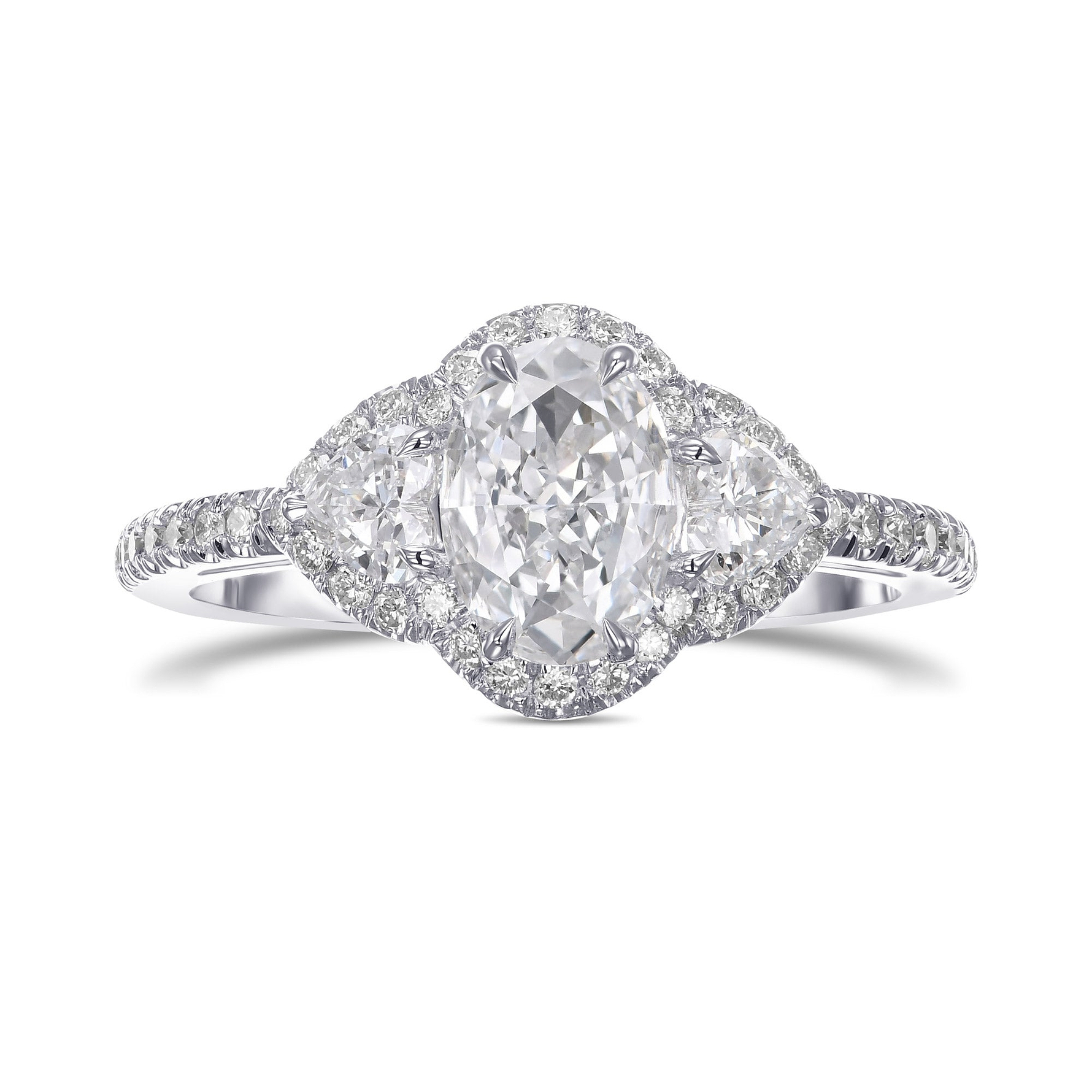 Oval & Heart Diamonds Three-stone Halo Ring GIA