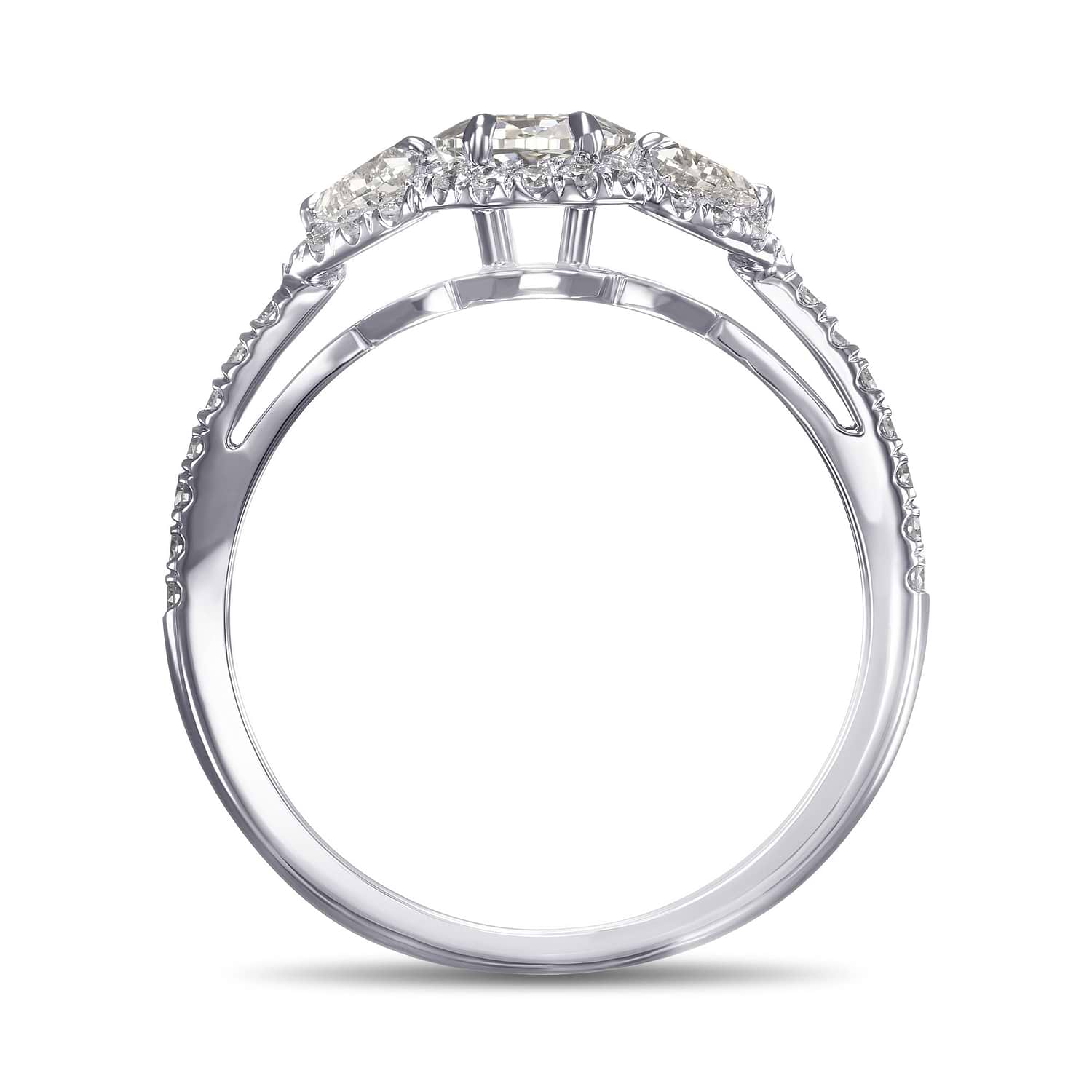 Oval & Heart Diamonds Three-stone Halo Ring GIA - 2