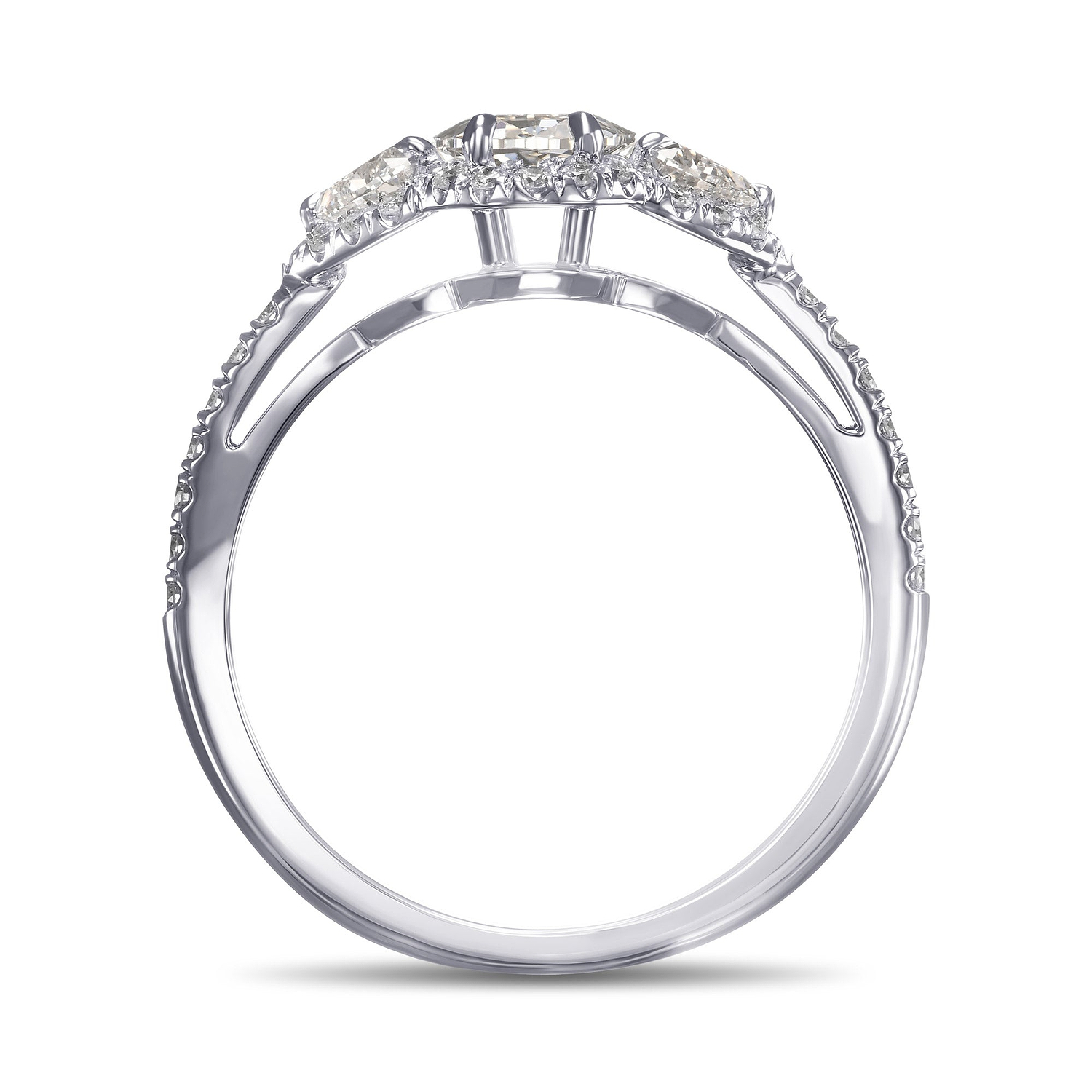 Oval & Heart Diamonds Three-stone Halo Ring GIA - 2