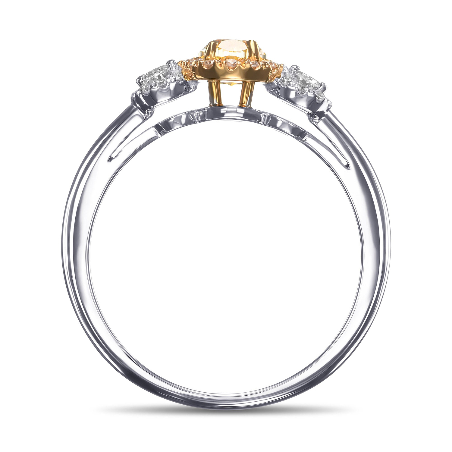 Fancy Intense Yellow Oval Diamond & Colorless Ovals, Three-stone Halo Diamond Ring GIA - 2