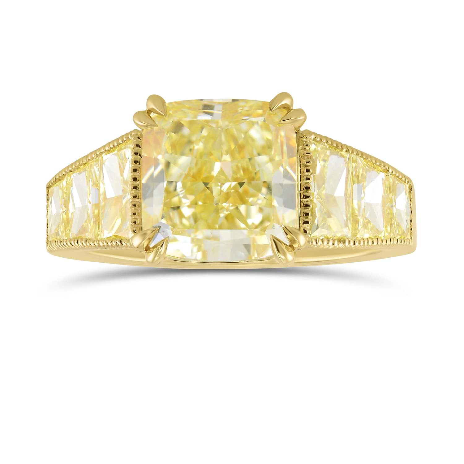 Fancy Light Yellow Trapezoid Side-stone Ring