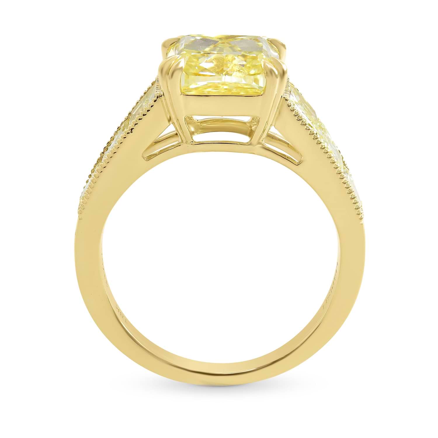Fancy Light Yellow Trapezoid Side-stone Ring