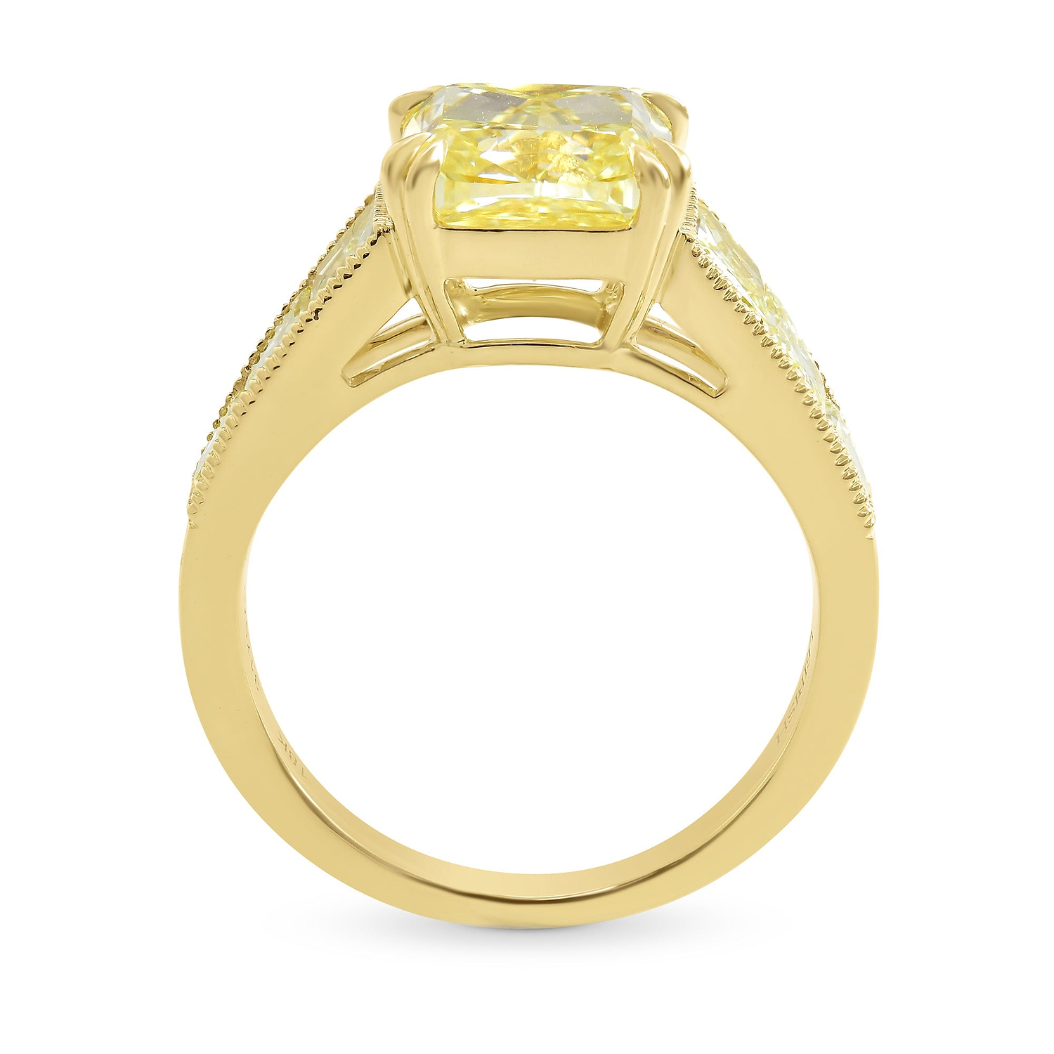 Fancy Light Yellow Trapezoid Side-stone Ring